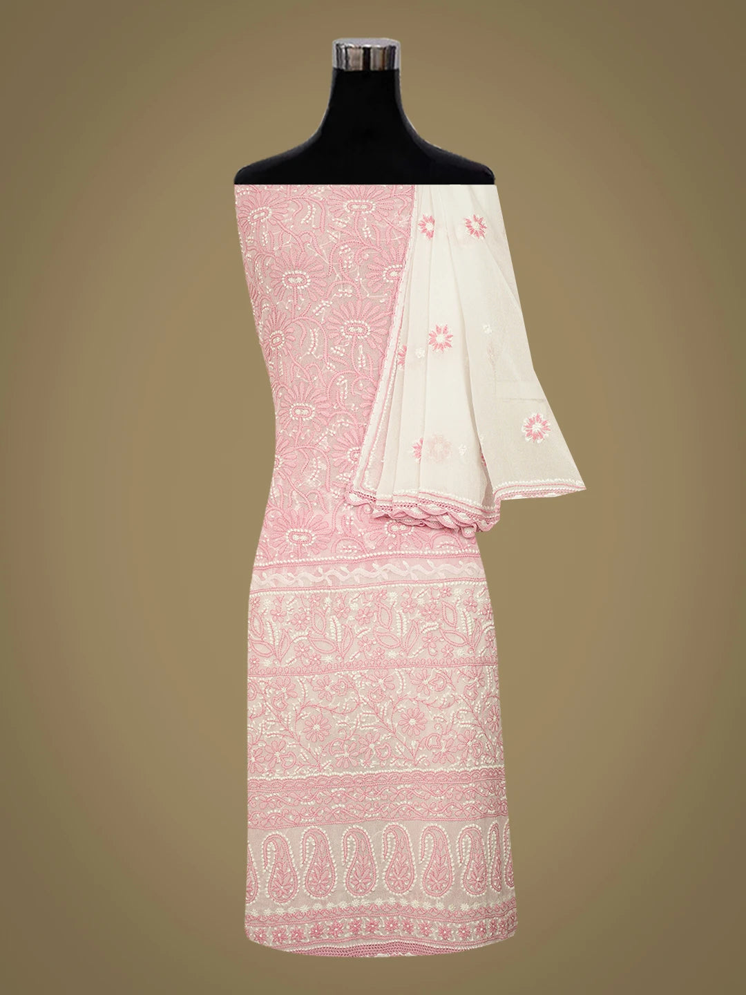 Ada Hand Embroidered Pink Georgette Lucknowi Chikankari Unstitched Suit Piece 01A681210