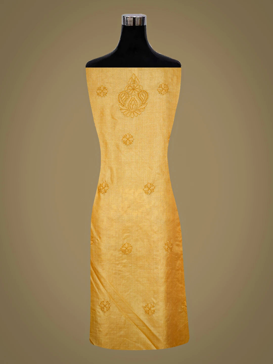 Ada Hand Embroidered Mustard Silk Lucknowi Chikankari Unstitched Suit Piece 01A669300