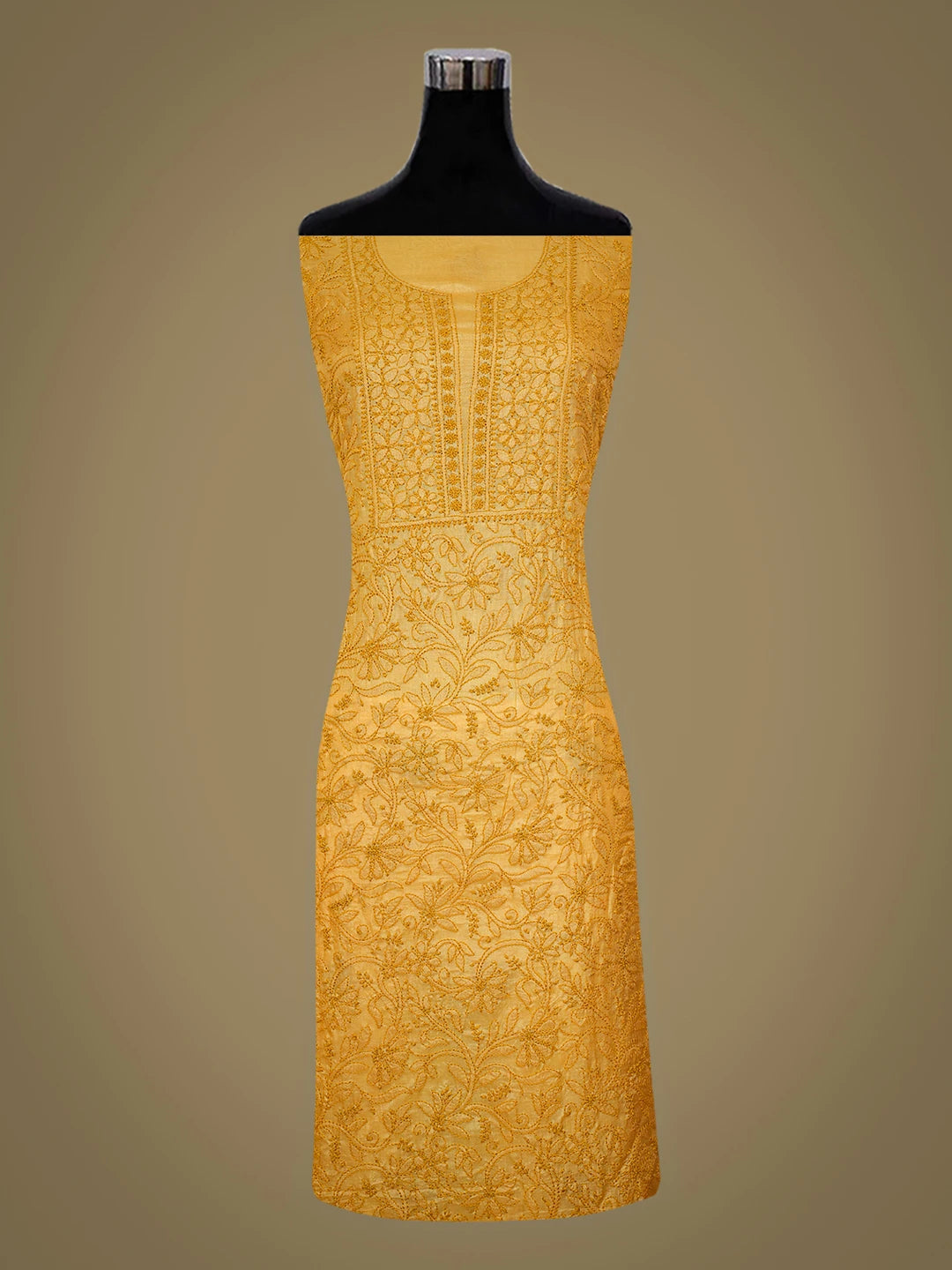 Ada Hand Embroidered Mustard Silk Lucknowi Chikankari Unstitched Suit Piece 01A669300