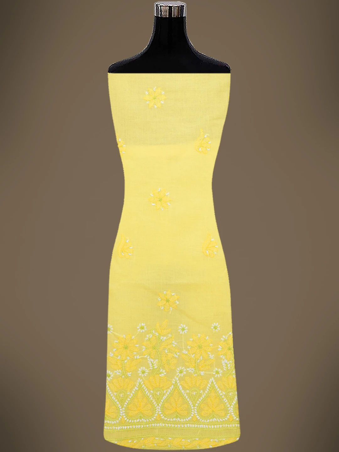 Ada Hand Embroidered Yellow Cotton Lucknowi Chikankari Unstitched Suit Piece 01A724549