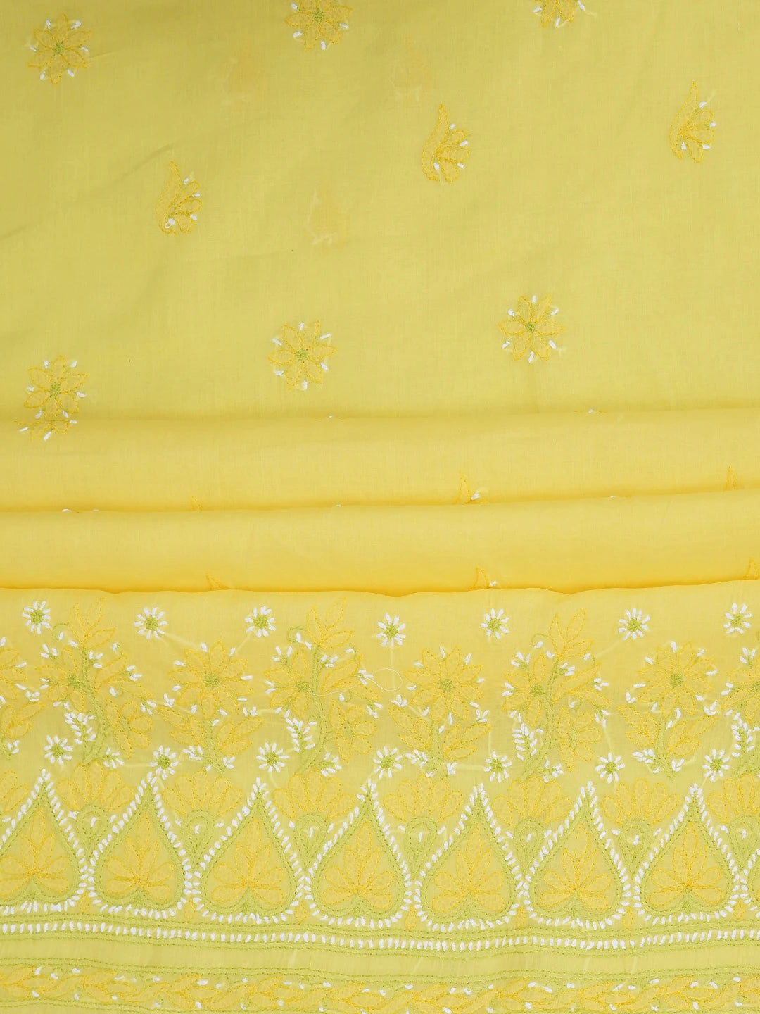 Ada Hand Embroidered Yellow Cotton Lucknowi Chikankari Unstitched Suit Piece 01A724549