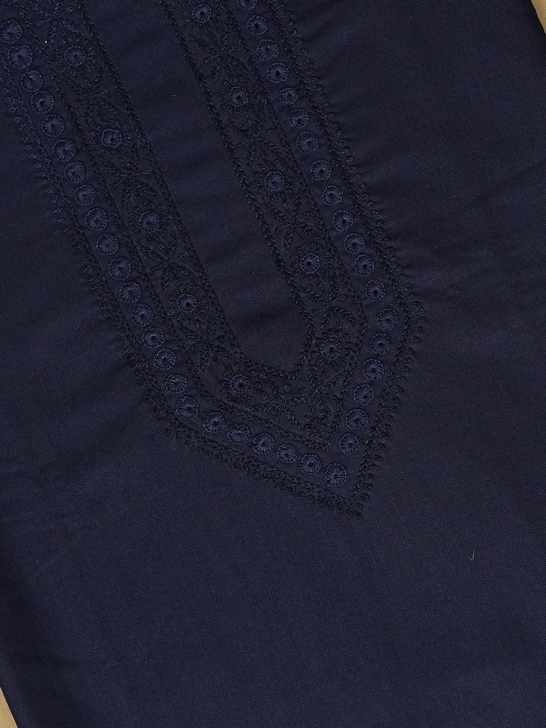 Ada Hand Embroidered Navy Blue Cotton Lucknowi Chikankari Unstitched Men's Kurta Piece 01A742648
