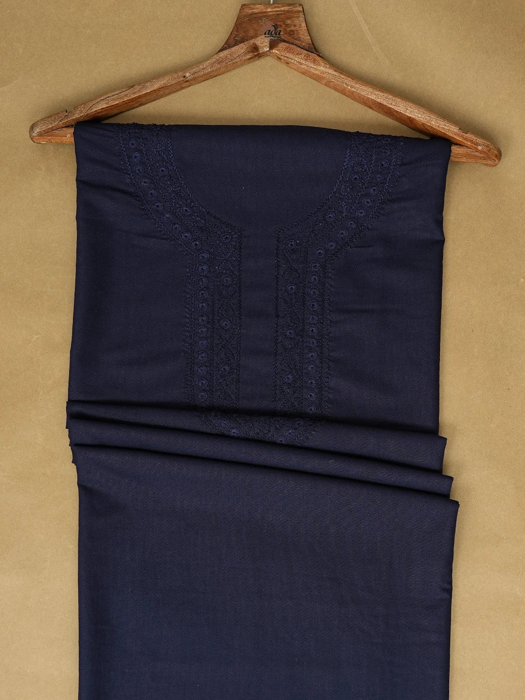 Ada Hand Embroidered Navy Blue Cotton Lucknowi Chikankari Unstitched Men's Kurta Piece 01A742648