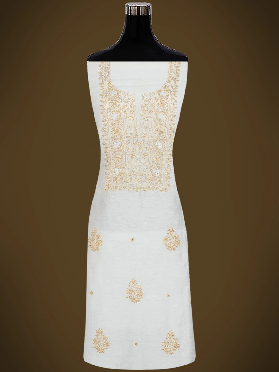 Ada Hand Embroidered White Chanderi Lucknowi Chikankari Unstitched Suit Piece 01A540458