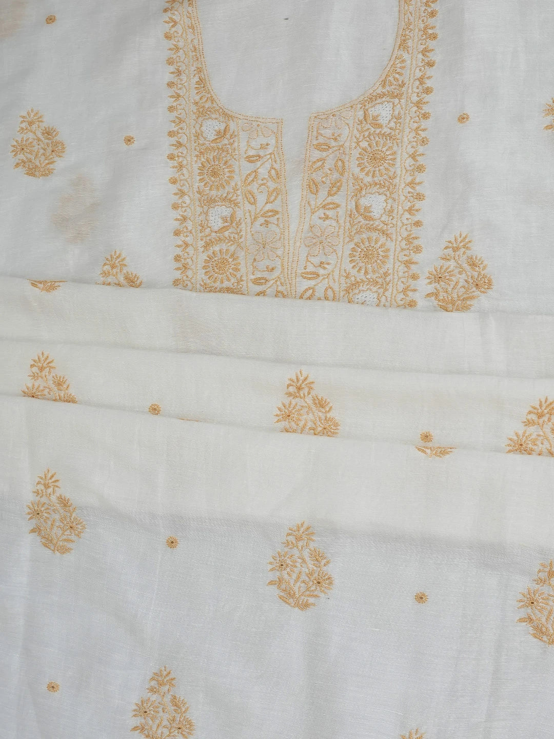 Ada Hand Embroidered White Chanderi Lucknowi Chikankari Unstitched Suit Piece 01A540458