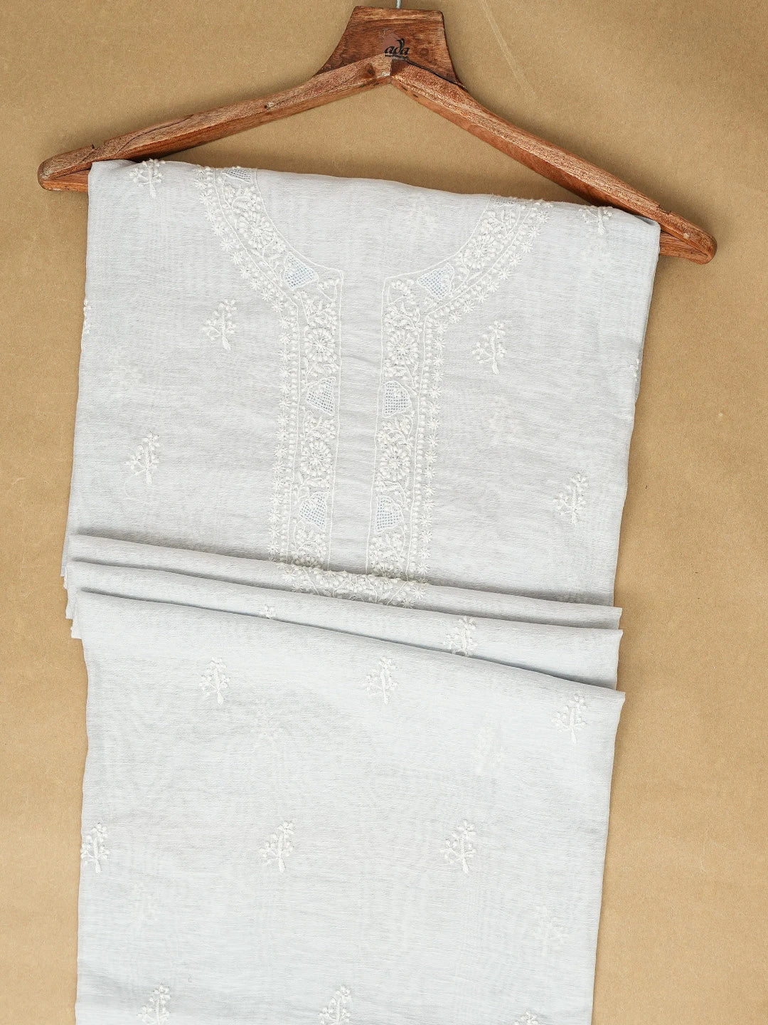 Ada Hand Embroidered Light Grey Chanderi Lucknowi Chikankari Unstitched Men's Kurta Piece 01A719177