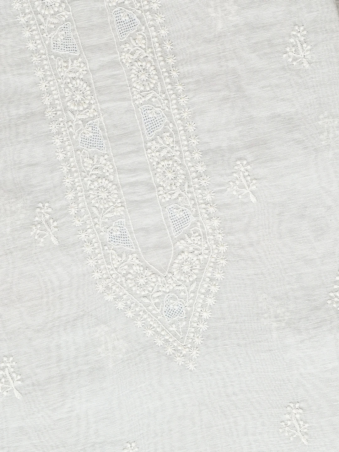 Ada Hand Embroidered Light Grey Chanderi Lucknowi Chikankari Unstitched Men's Kurta Piece 01A719177