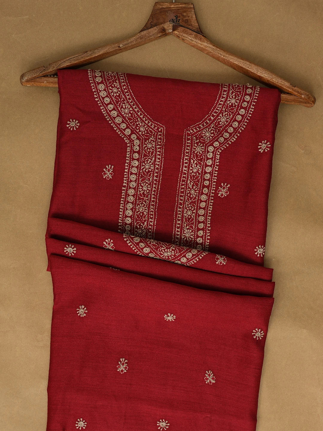 Ada Hand Embroidered Maroon Moonga Silk Lucknowi Chikankari Unstitched Men's Kurta Piece 01A742700