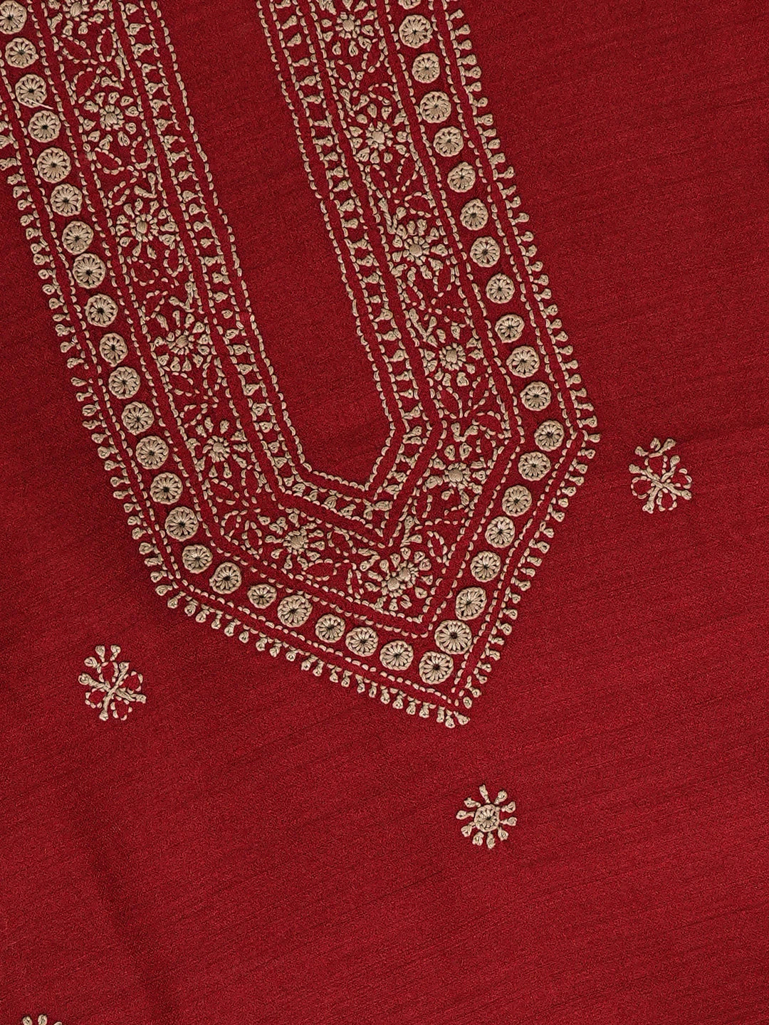 Ada Hand Embroidered Maroon Moonga Silk Lucknowi Chikankari Unstitched Men's Kurta Piece 01A742700