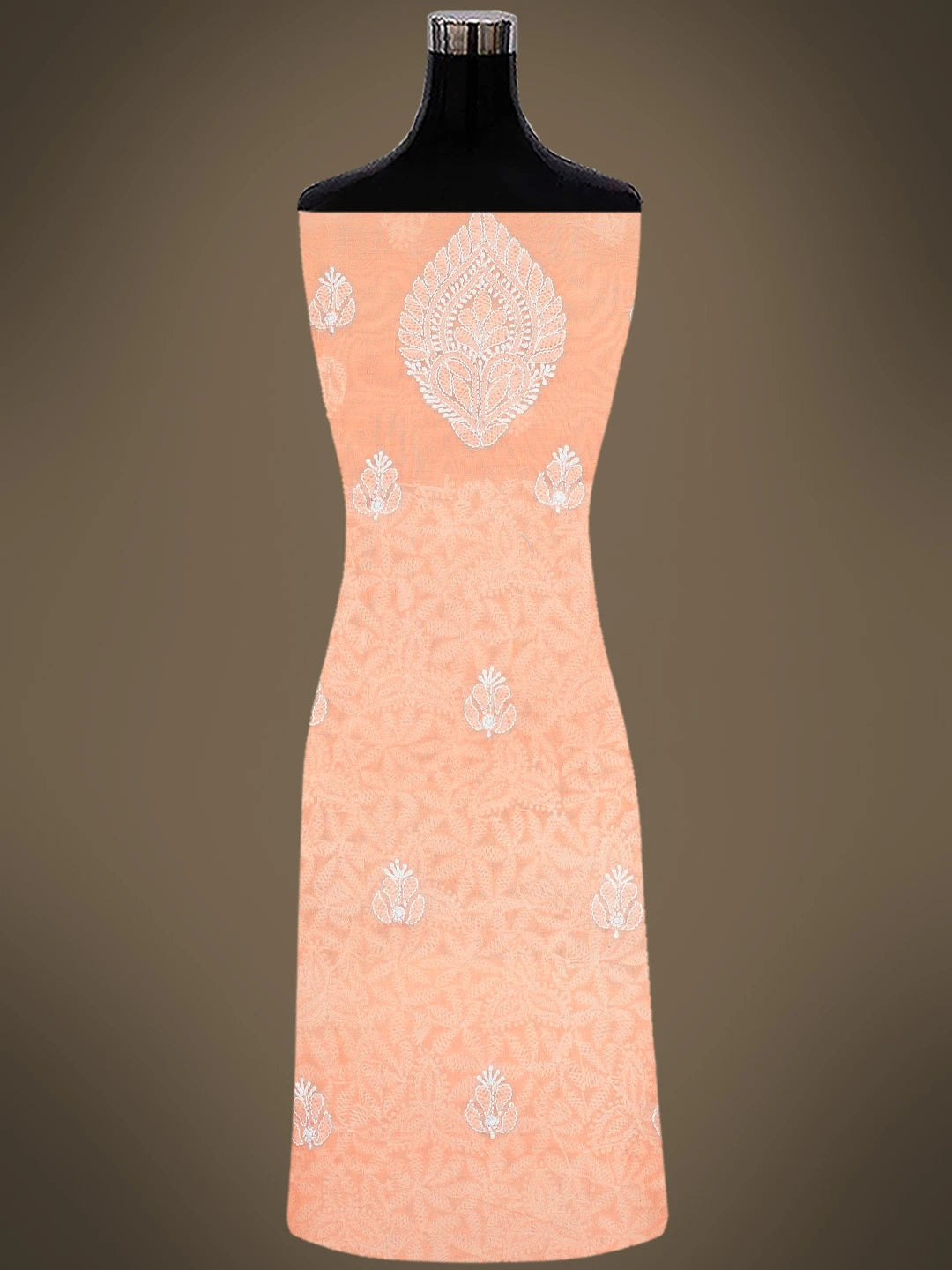Ada Hand Embroidered Peach Chanderi Lucknowi Chikankari Unstitched Kurta Dupatta Set 01A647431