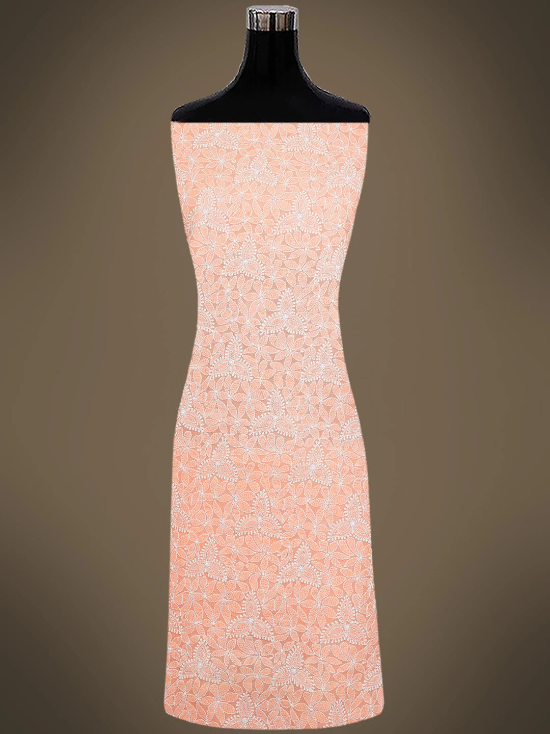 Ada Hand Embroidered Peach Chanderi Lucknowi Chikankari Unstitched Kurta Dupatta Set 01A647431