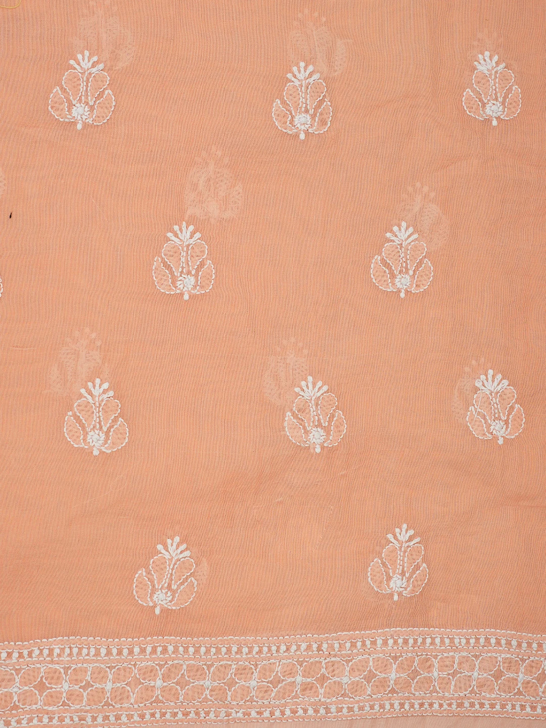 Ada Hand Embroidered Peach Chanderi Lucknowi Chikankari Unstitched Kurta Dupatta Set 01A647431