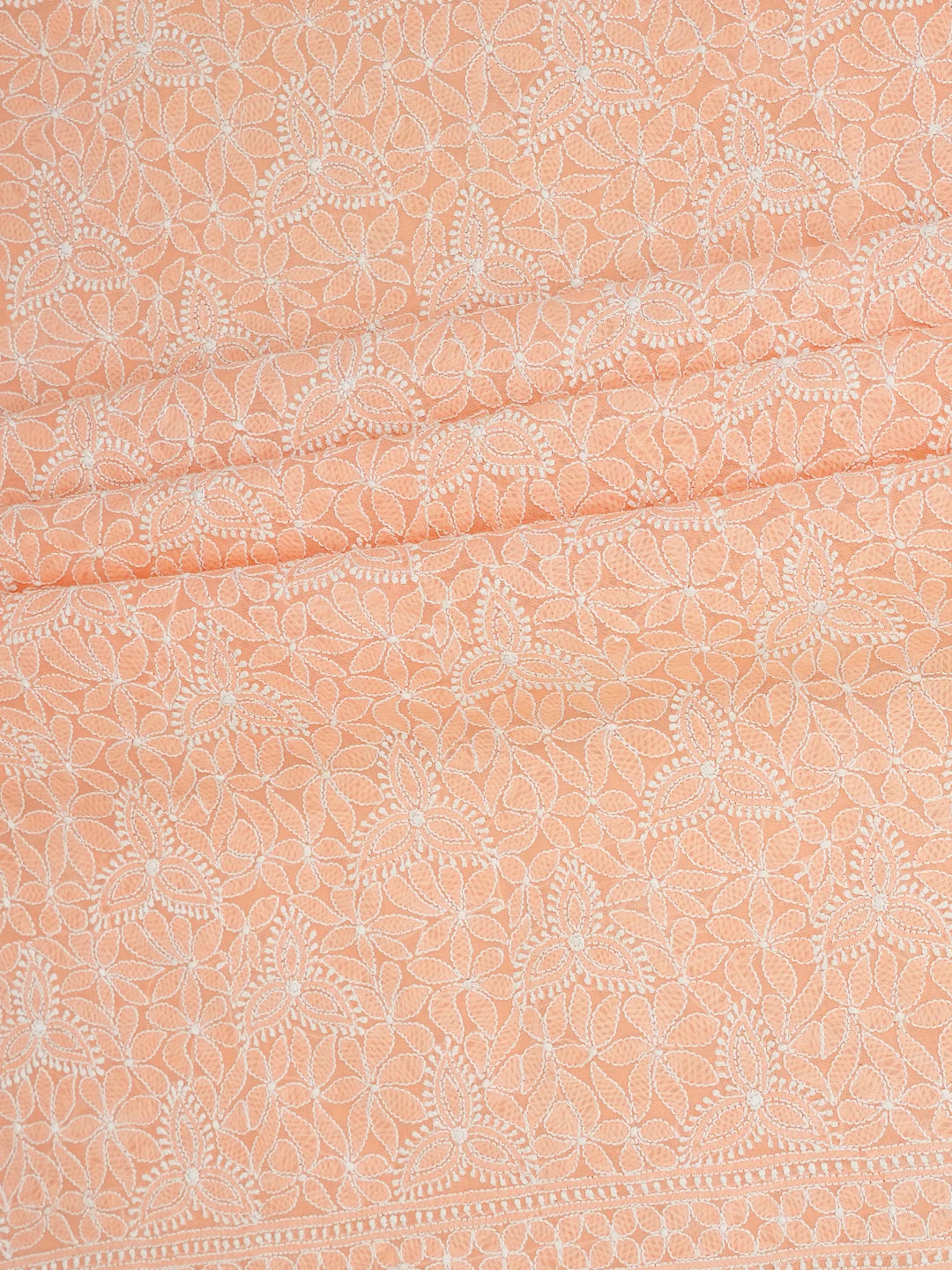 Ada Hand Embroidered Peach Chanderi Lucknowi Chikankari Unstitched Kurta Dupatta Set 01A647431