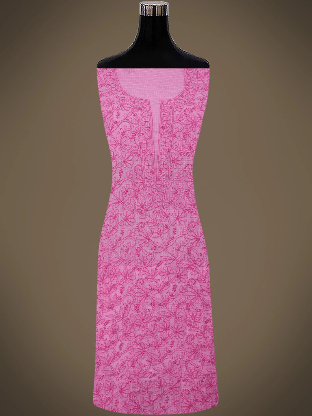 Ada Hand Embroidered Onion Pink Kota Lucknowi Chikankari Unstitched Kurta Dupatta Set 01A681154