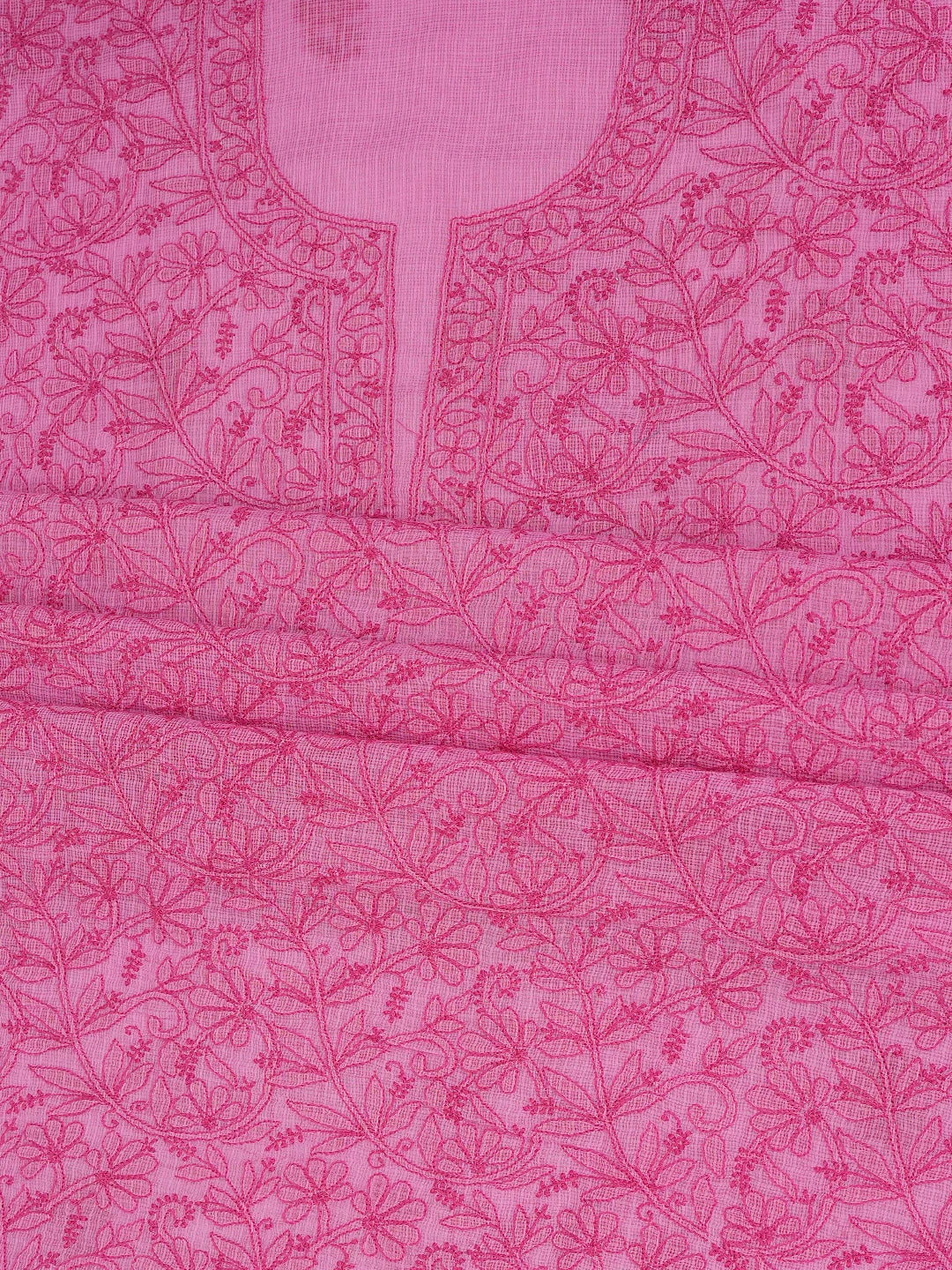 Ada Hand Embroidered Onion Pink Kota Lucknowi Chikankari Unstitched Kurta Dupatta Set 01A681154