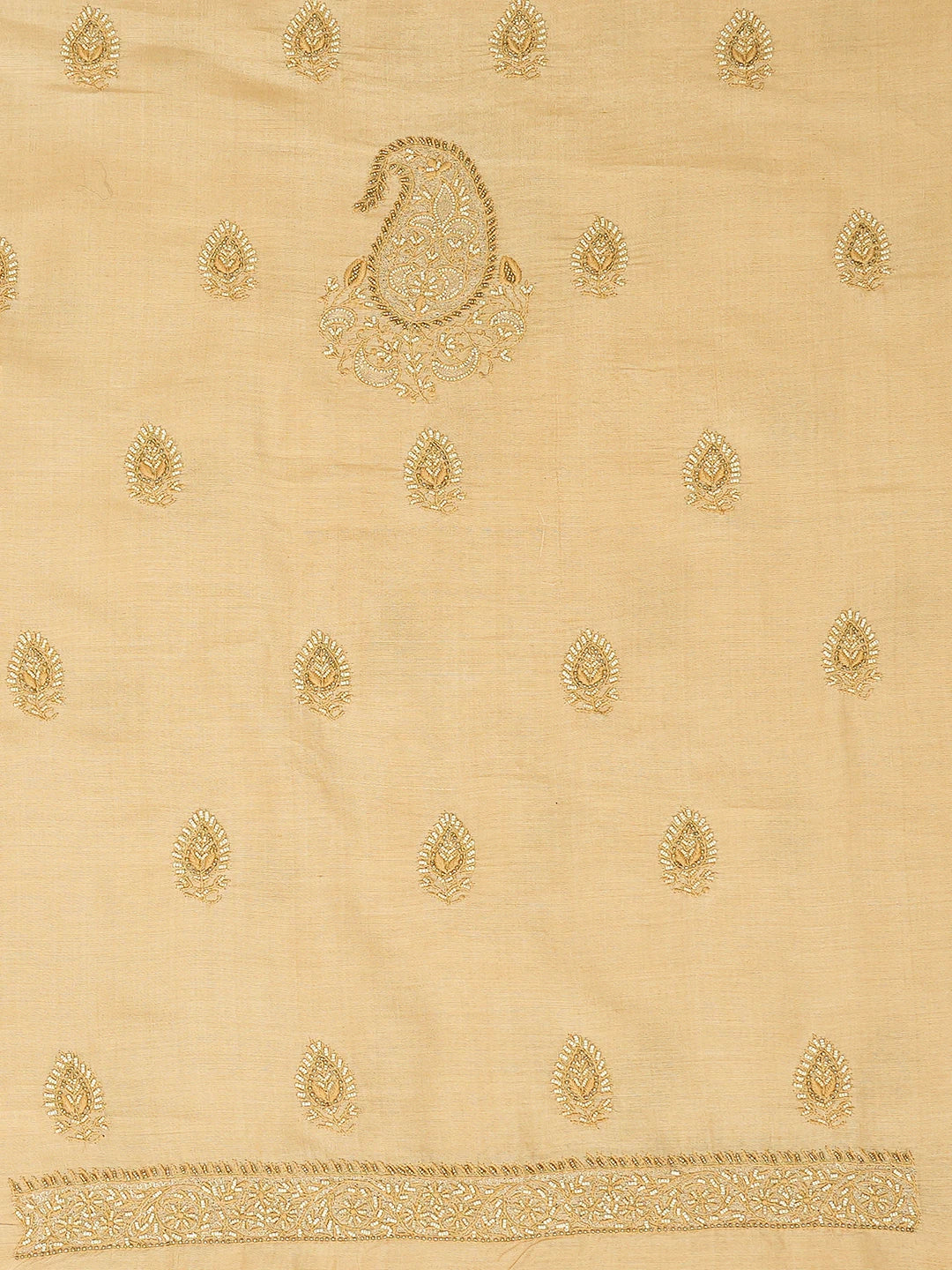 Ada Hand Embroidered Fawn Silk Lucknowi Chikankari Unstitched Men's Kurta Piece 01A170464