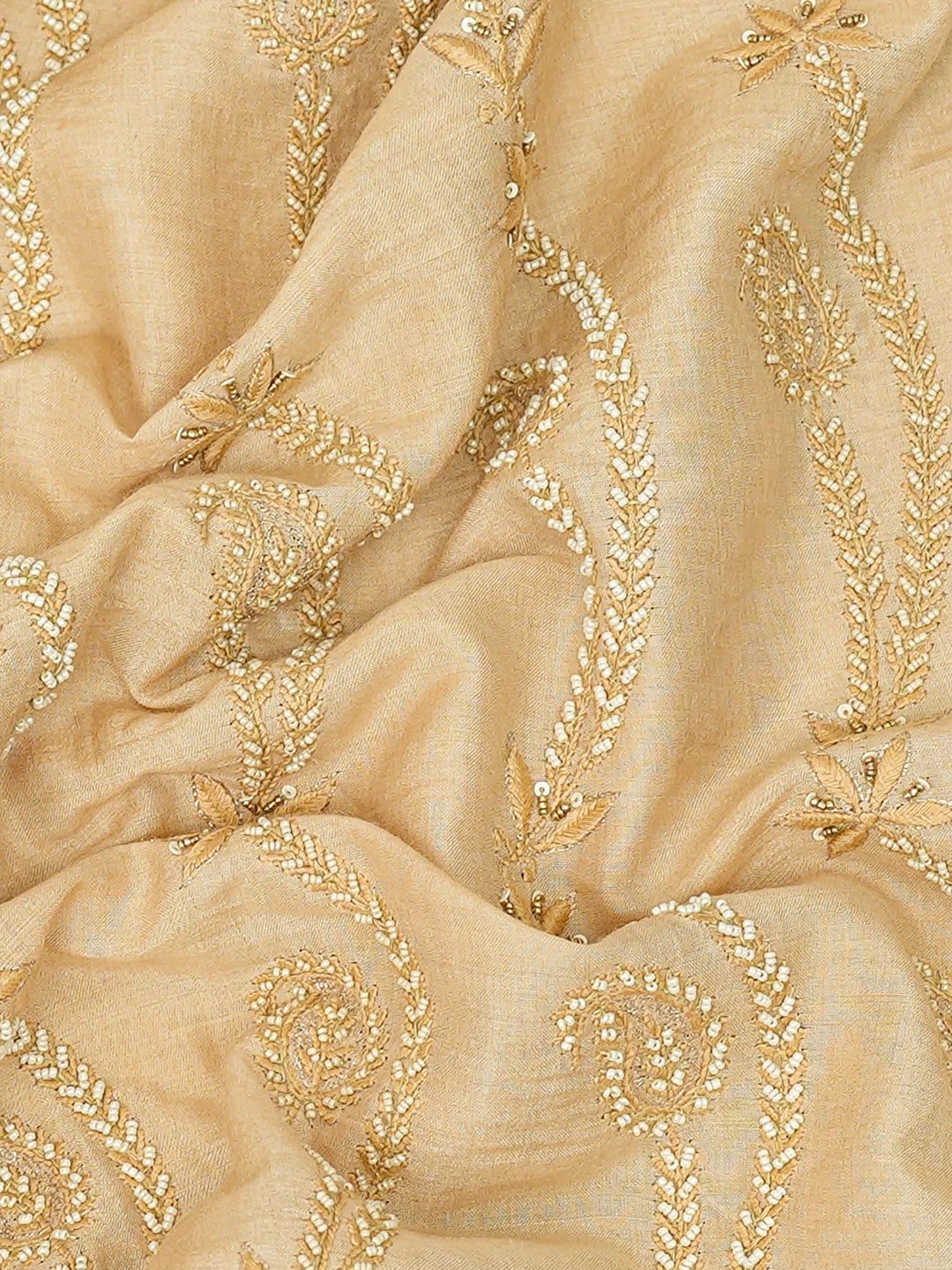 Ada Hand Embroidered Fawn Silk Lucknowi Chikankari Unstitched Men's Kurta Piece 01A170464