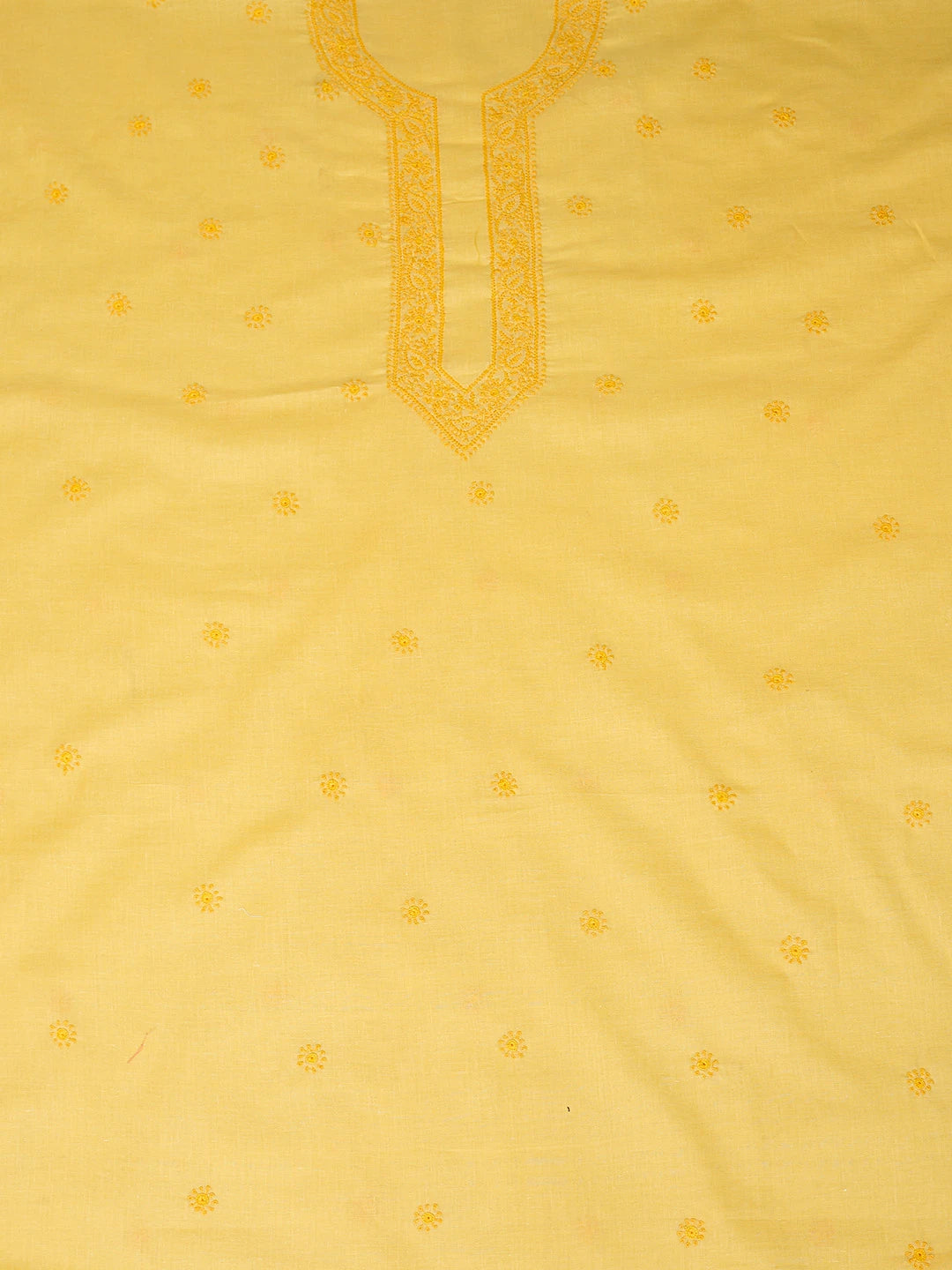 Ada Hand Embroidered Yellow Cotton Lucknowi Chikankari Unstitched Men's Kurta Piece 01A742685
