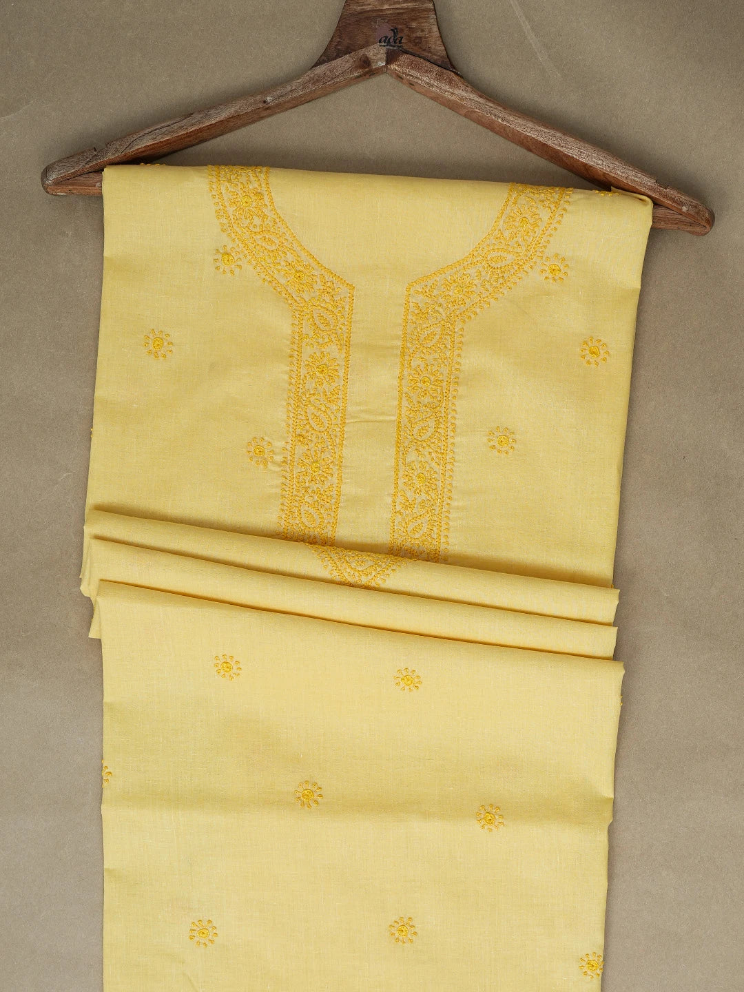 Ada Hand Embroidered Yellow Cotton Lucknowi Chikankari Unstitched Men's Kurta Piece 01A742685