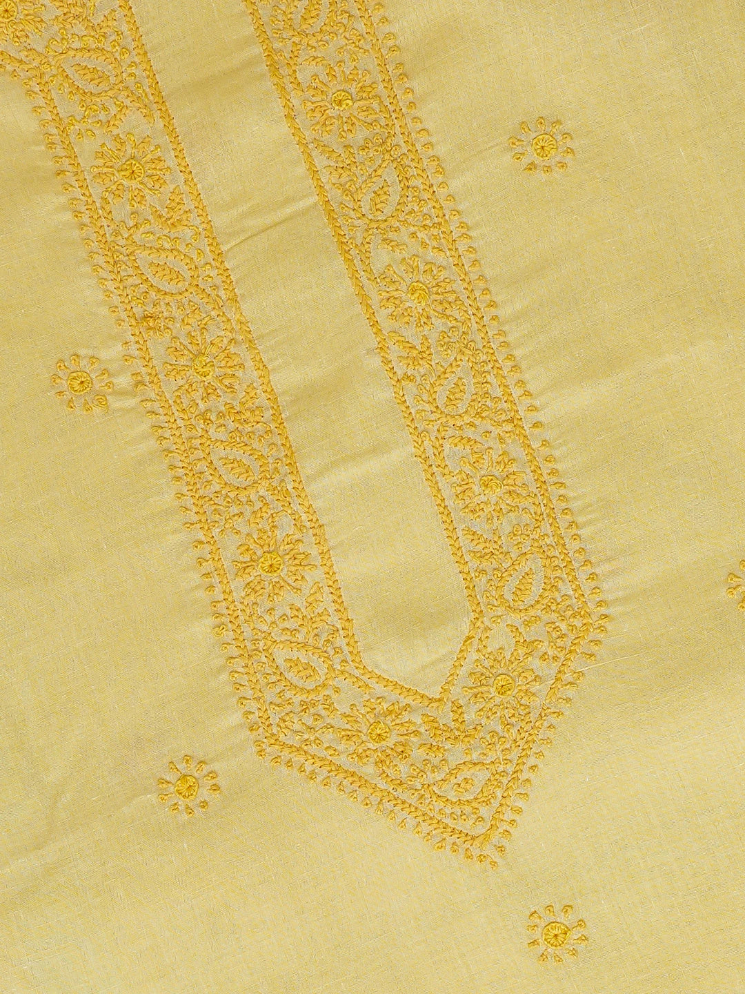 Ada Hand Embroidered Yellow Cotton Lucknowi Chikankari Unstitched Men's Kurta Piece 01A742685