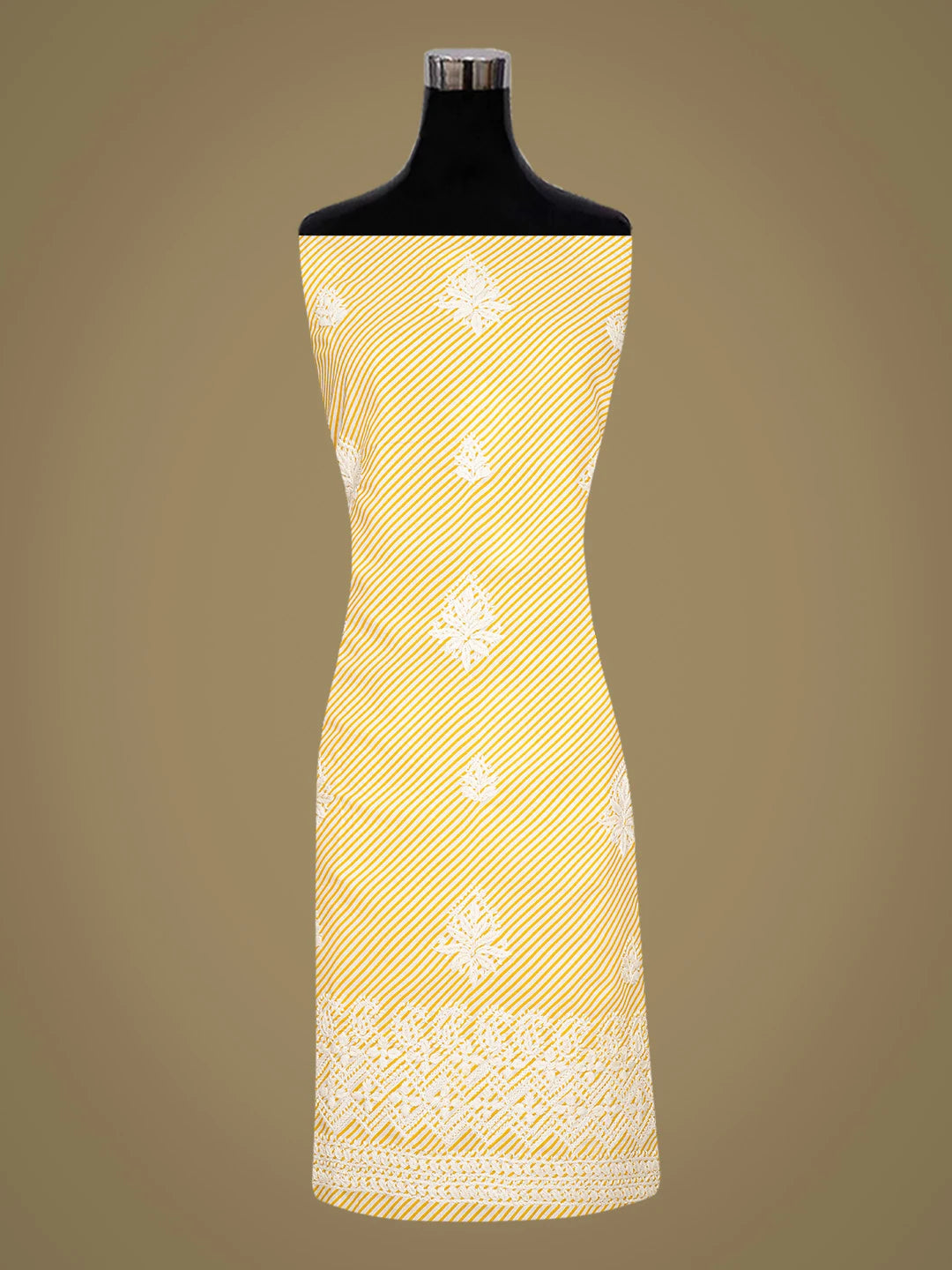 Ada Hand Embroidered White and Yellow Cotton Lucknowi Chikankari Unstitched Kurta Piece 01A654542