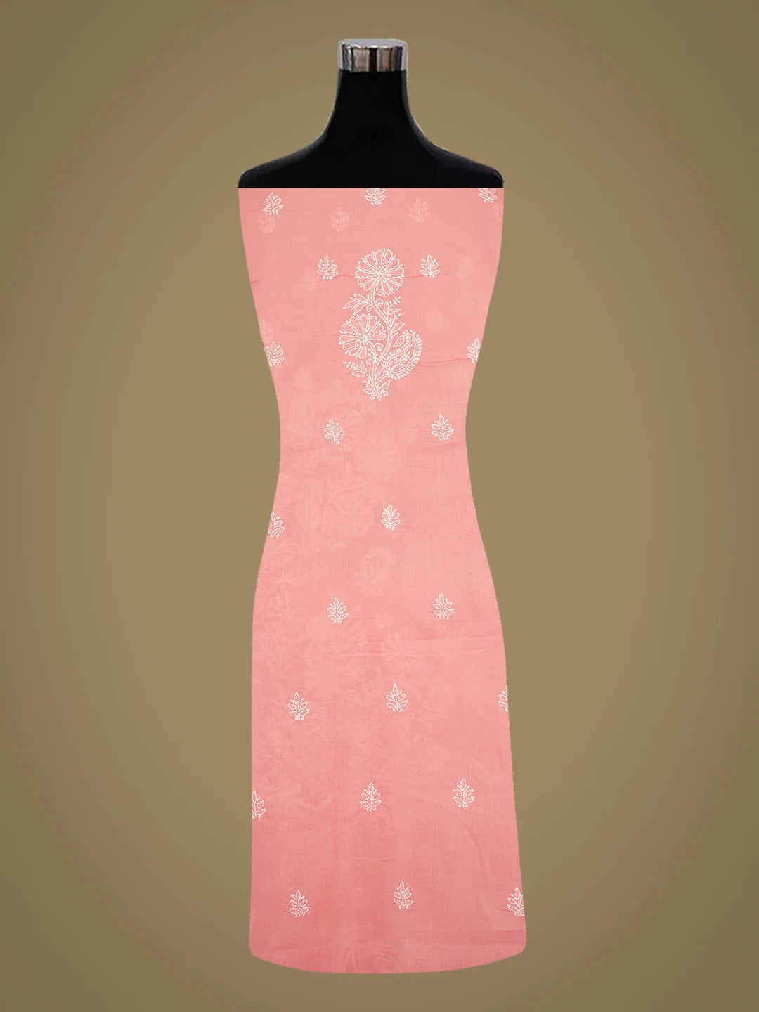 Ada Hand Embroidered Peach Cotton Lucknowi Chikankari Unstitched Kurta Piece 01A712243