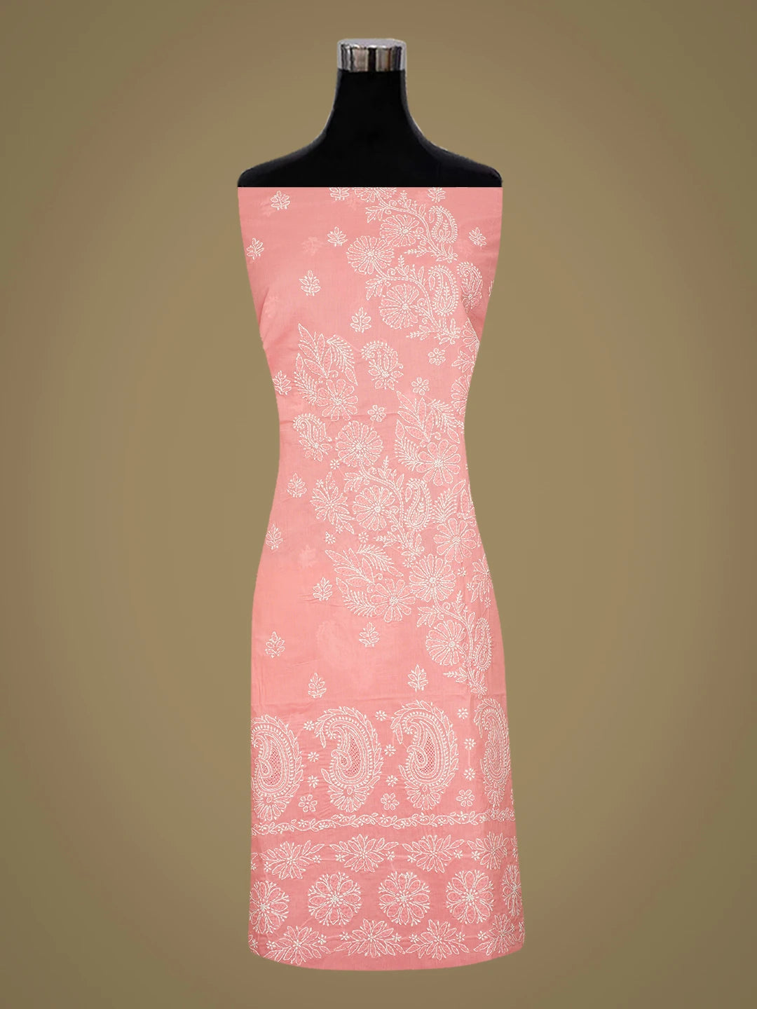 Ada Hand Embroidered Peach Cotton Lucknowi Chikankari Unstitched Kurta Piece 01A712243