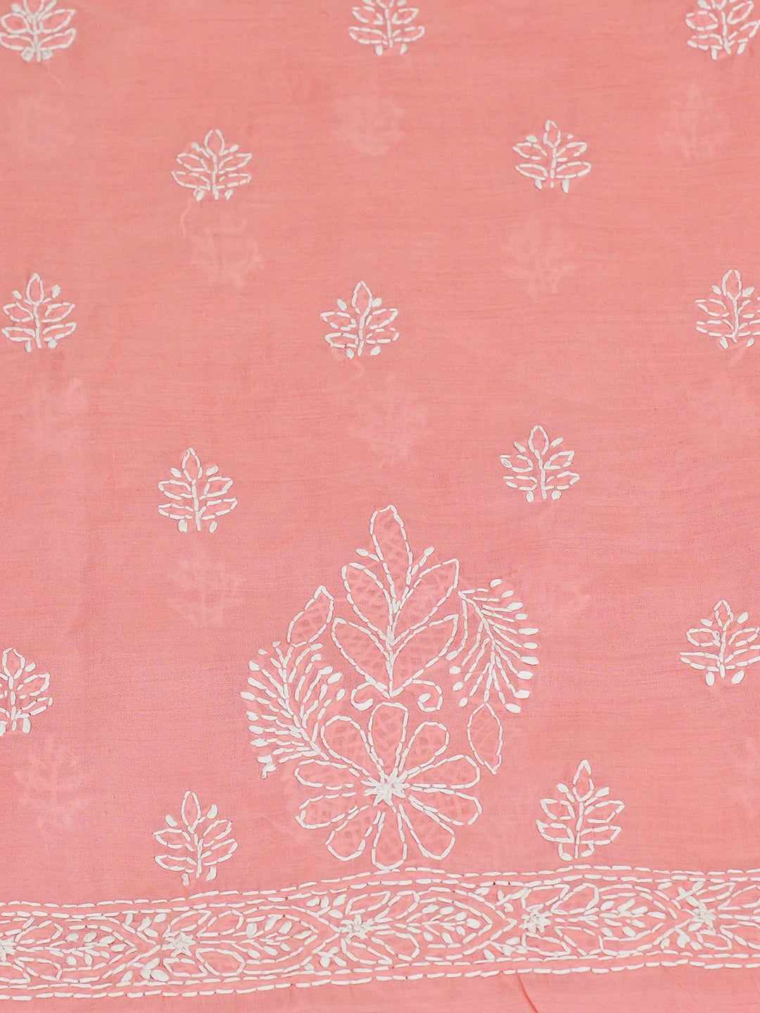 Ada Hand Embroidered Peach Cotton Lucknowi Chikankari Unstitched Kurta Piece 01A712243