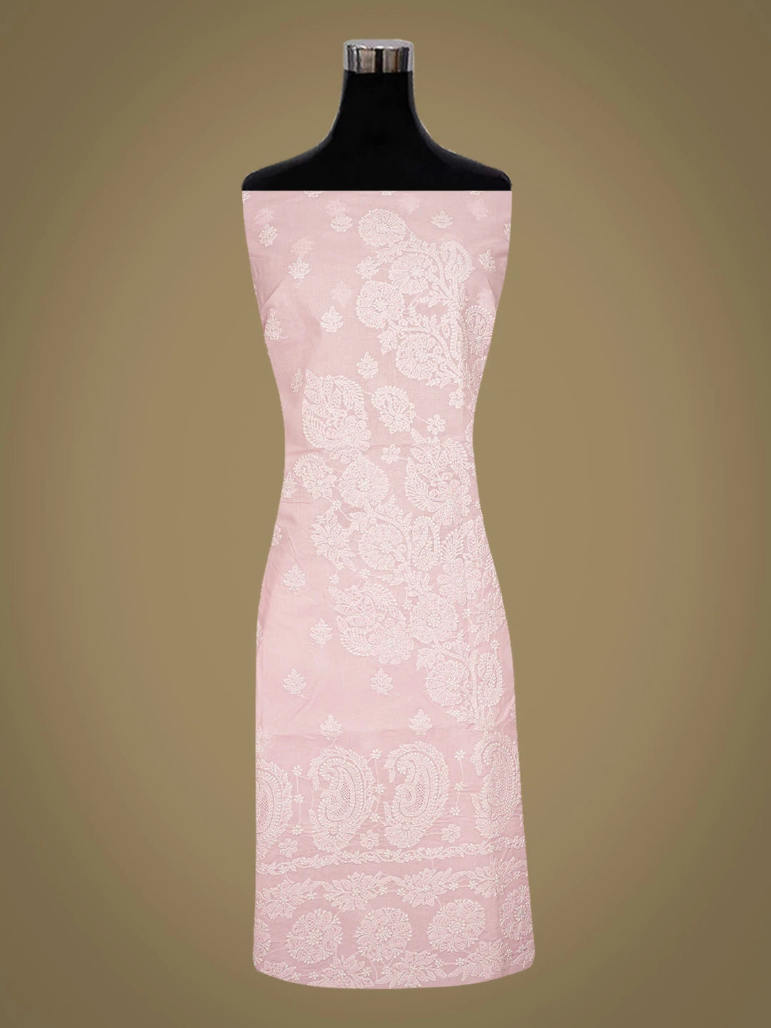 Ada Hand Embroidered Pink Cotton Lucknowi Chikankari Unstitched Kurta Piece 01A712197