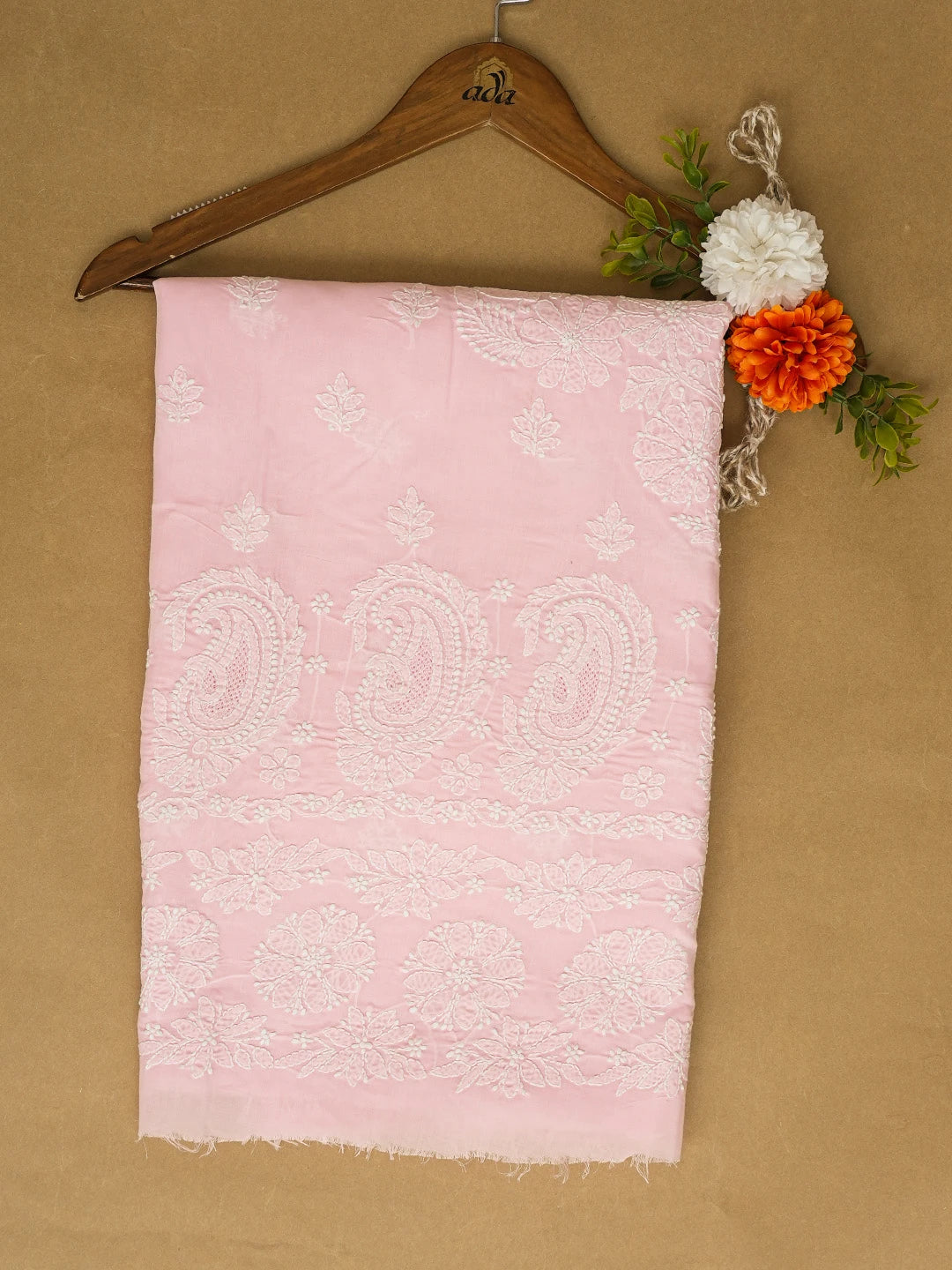 Ada Hand Embroidered Pink Cotton Lucknowi Chikankari Unstitched Kurta Piece 01A712197