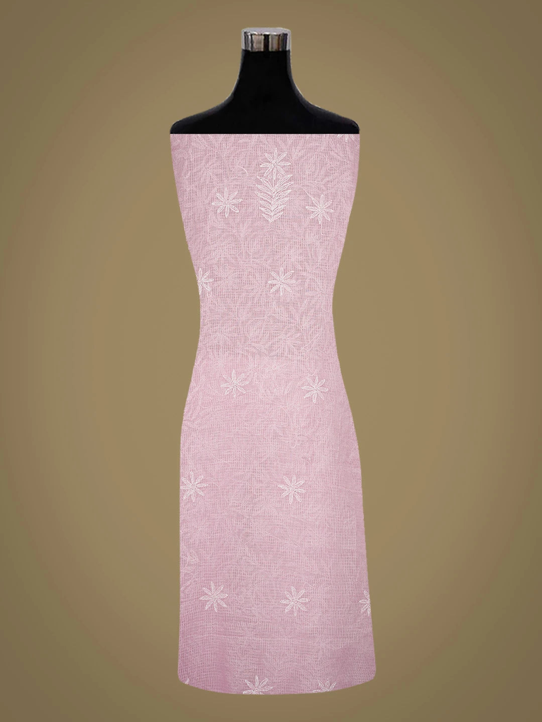 Ada Hand Embroidered Pink Kota Lucknowi Chikankari Unstitched Kurta Dupatta Set 01A751309