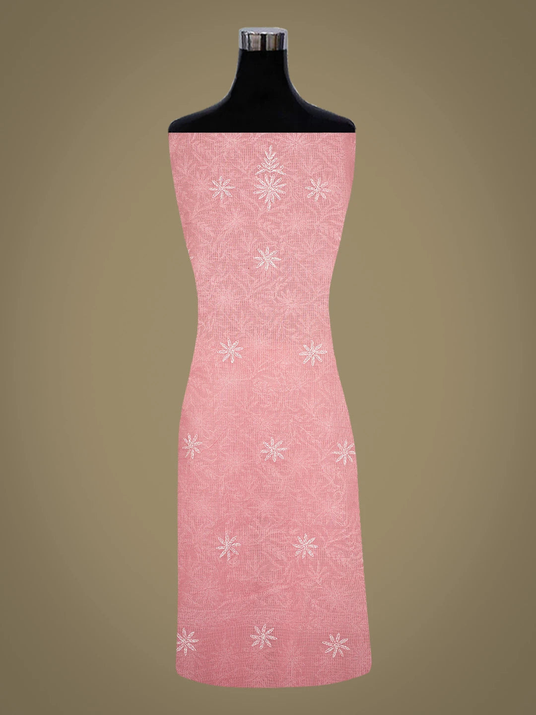 Ada Hand Embroidered Peach Kota Lucknowi Chikankari Unstitched Kurta Dupatta Set 01A751293