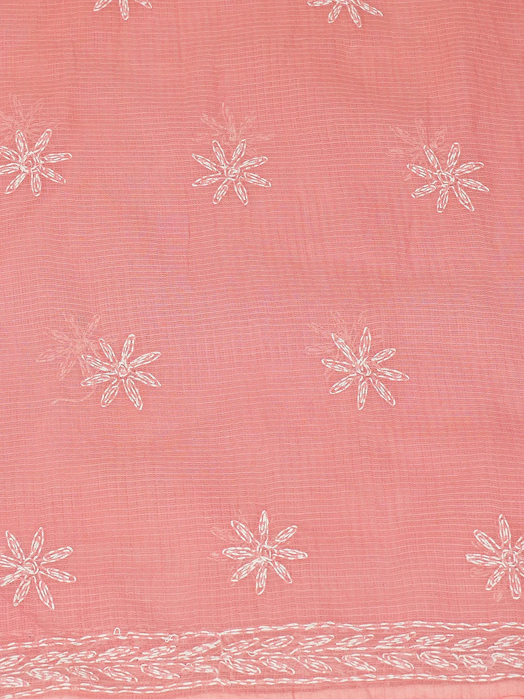 Ada Hand Embroidered Peach Kota Lucknowi Chikankari Unstitched Kurta Dupatta Set 01A751293