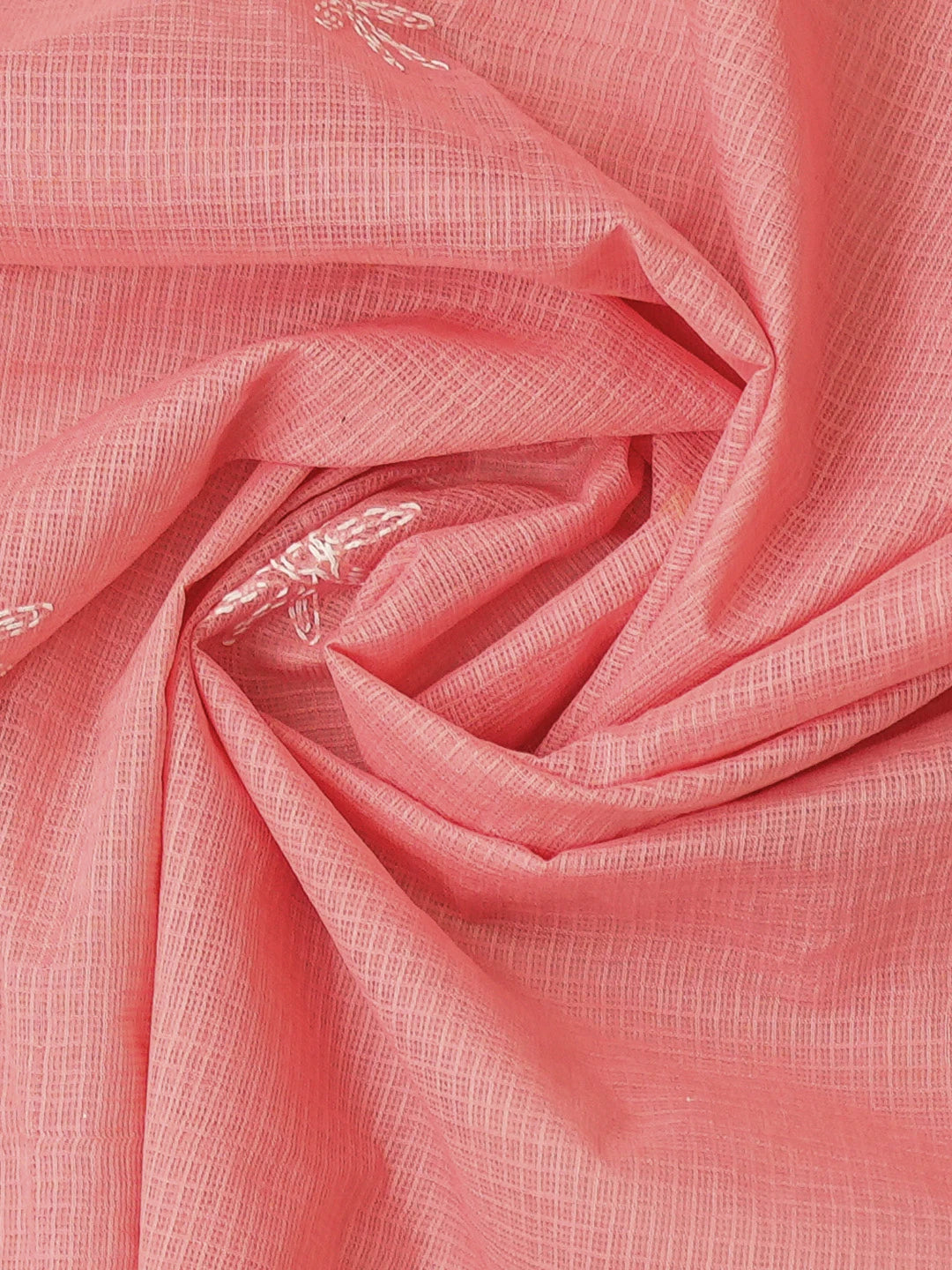 Ada Hand Embroidered Peach Kota Lucknowi Chikankari Unstitched Kurta Dupatta Set 01A751293
