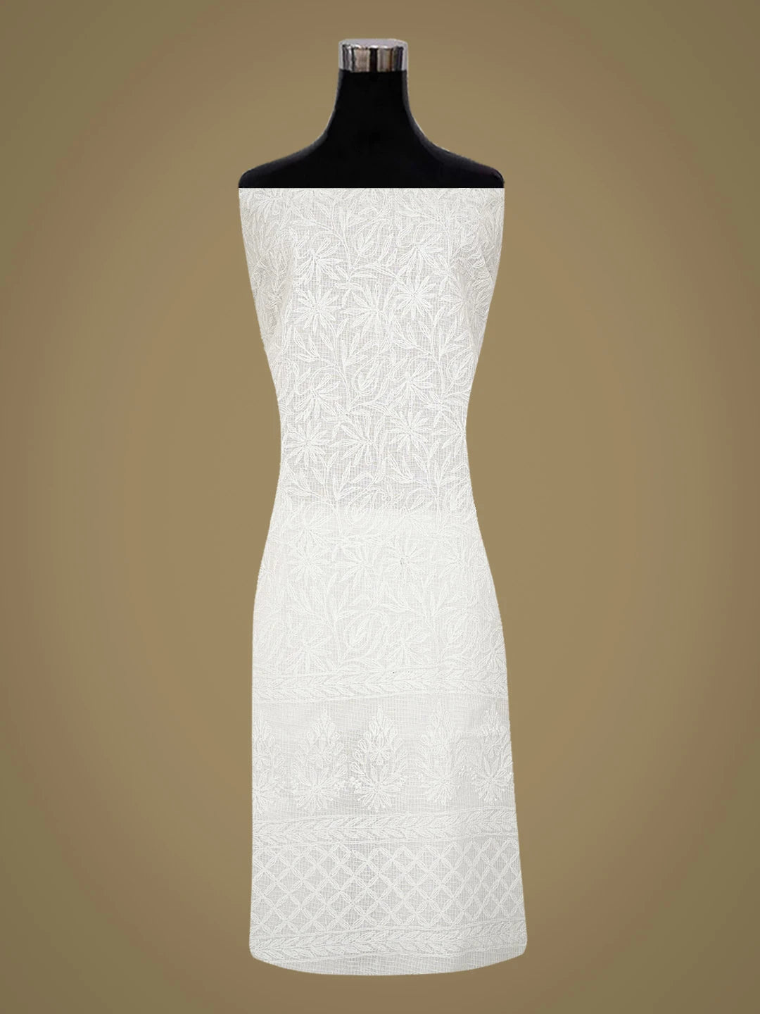 Ada Hand Embroidered White Kota Lucknowi Chikankari Unstitched Kurta Dupatta Set 01A751296