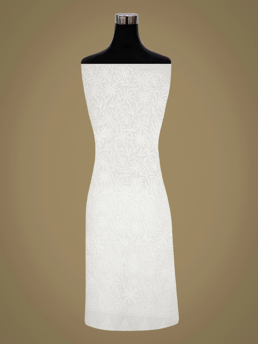 Ada Hand Embroidered White Kota Lucknowi Chikankari Unstitched Kurta Dupatta Set 01A751296