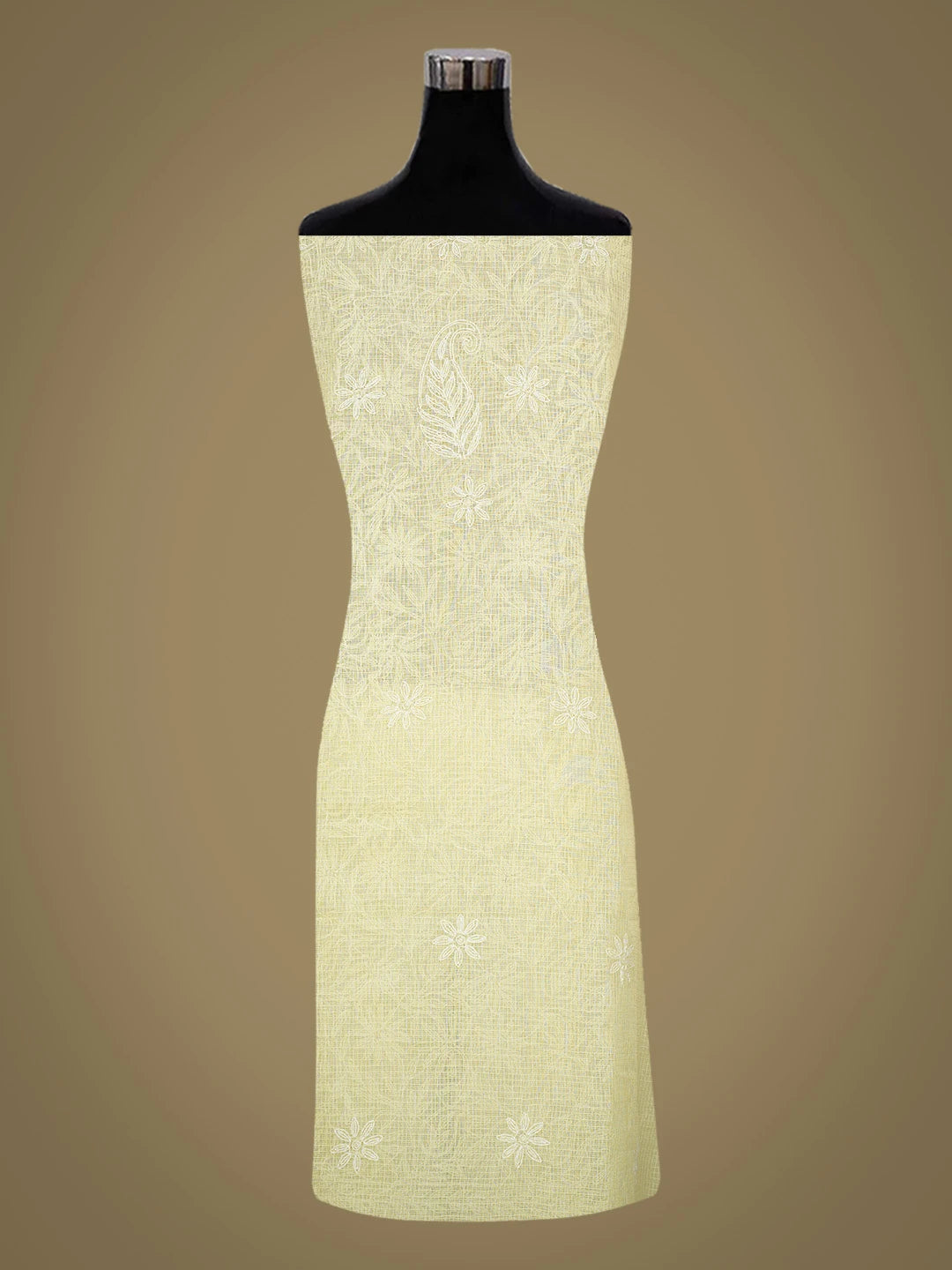Ada Hand Embroidered Beige Kota Lucknowi Chikankari Unstitched Kurta Dupatta Set 01A751321