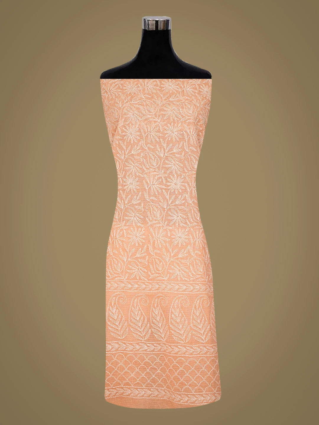 Ada Hand Embroidered Dusty Peach Kota Lucknowi Chikankari Unstitched Kurta Dupatta Set 01A751289