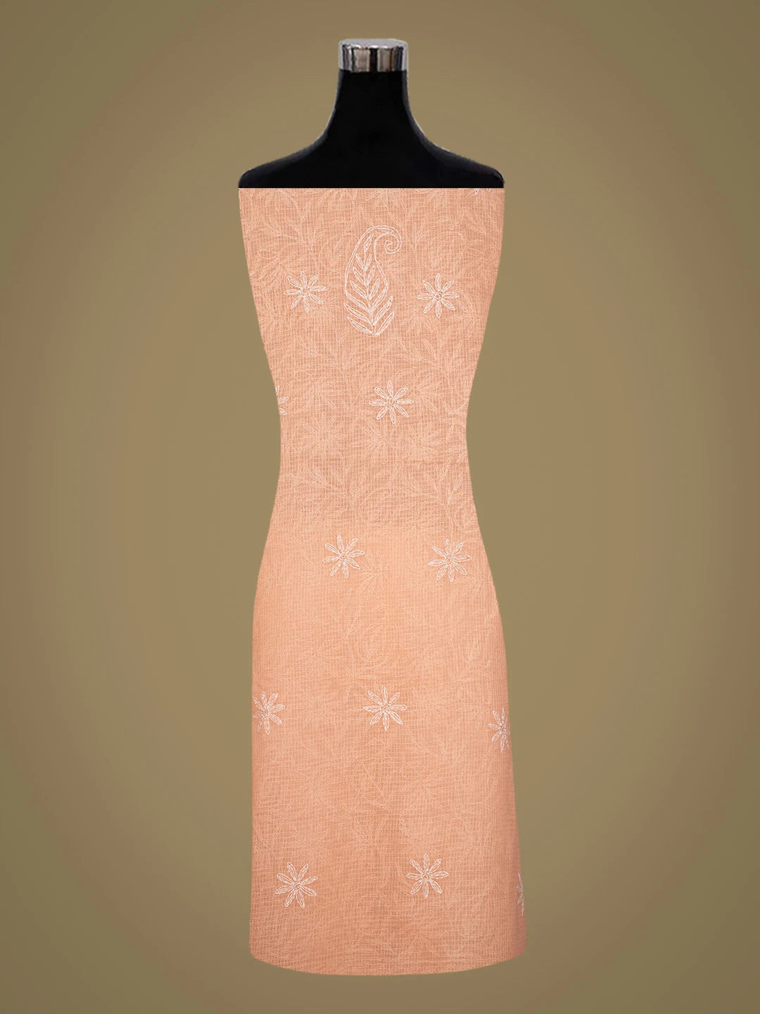 Ada Hand Embroidered Dusty Peach Kota Lucknowi Chikankari Unstitched Kurta Dupatta Set 01A751289