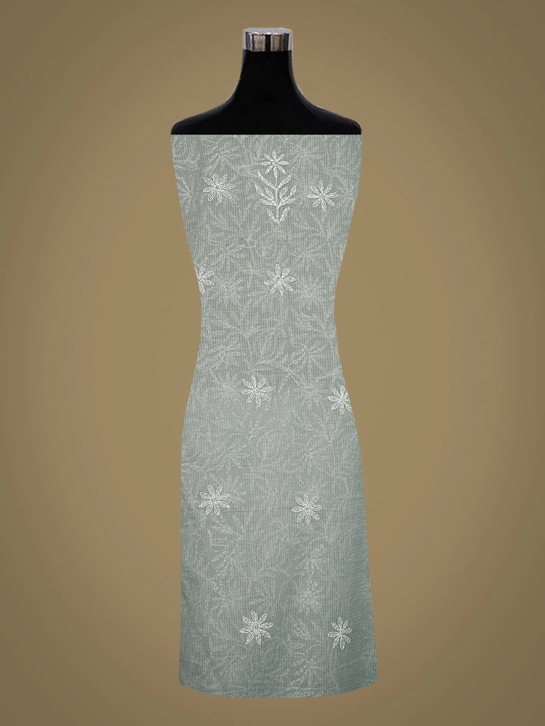 Ada Hand Embroidered Grey Kota Lucknowi Chikankari Unstitched Kurta Dupatta Set 01A751316