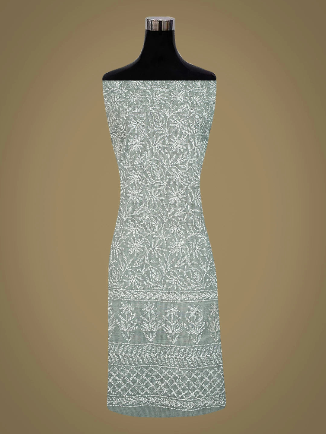 Ada Hand Embroidered Grey Kota Lucknowi Chikankari Unstitched Kurta Dupatta Set 01A751316