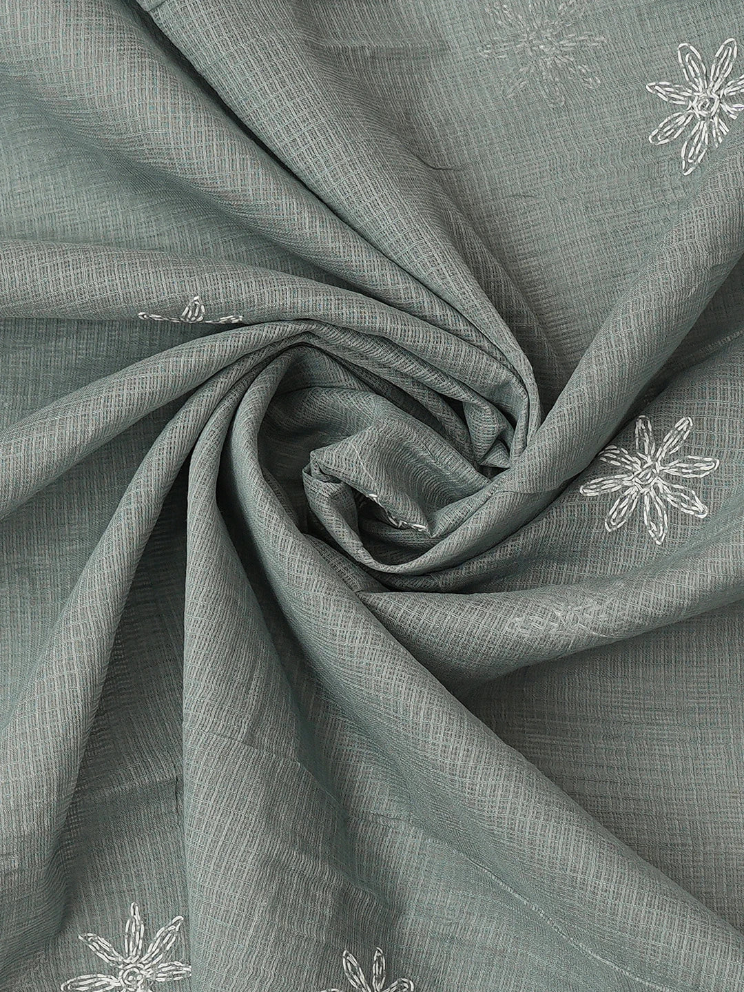 Ada Hand Embroidered Grey Kota Lucknowi Chikankari Unstitched Kurta Dupatta Set 01A751316