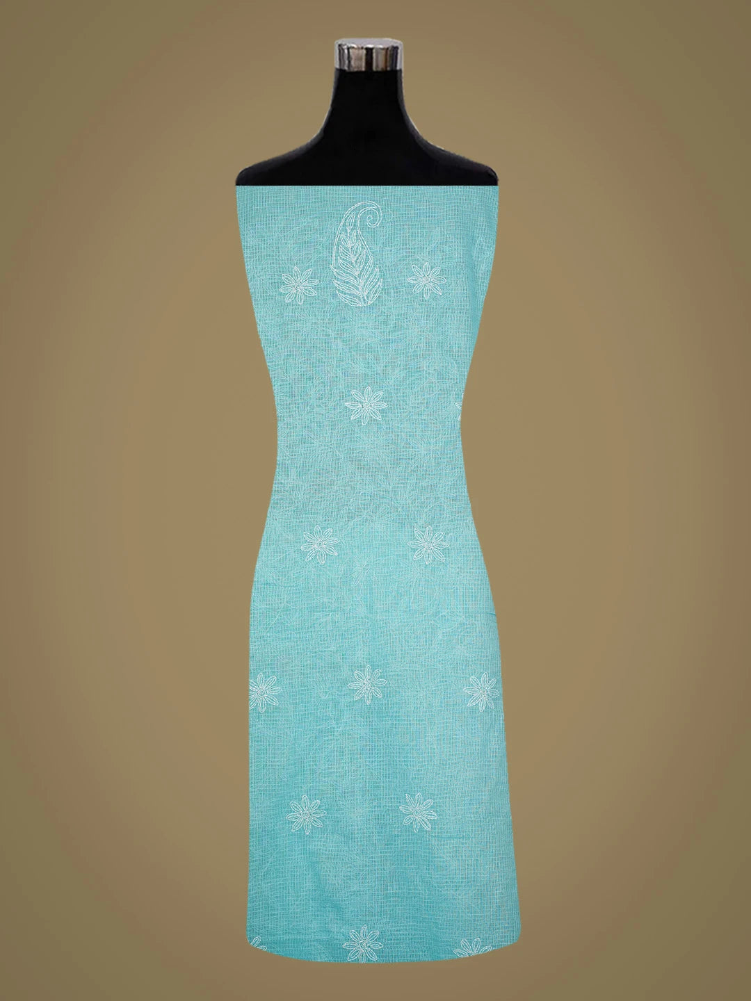 Ada Hand Embroidered Sky Blue Kota Lucknowi Chikankari Unstitched Kurta Dupatta Set 01A751295