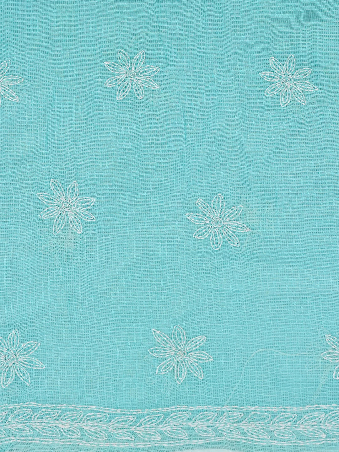 Ada Hand Embroidered Sky Blue Kota Lucknowi Chikankari Unstitched Kurta Dupatta Set 01A751295