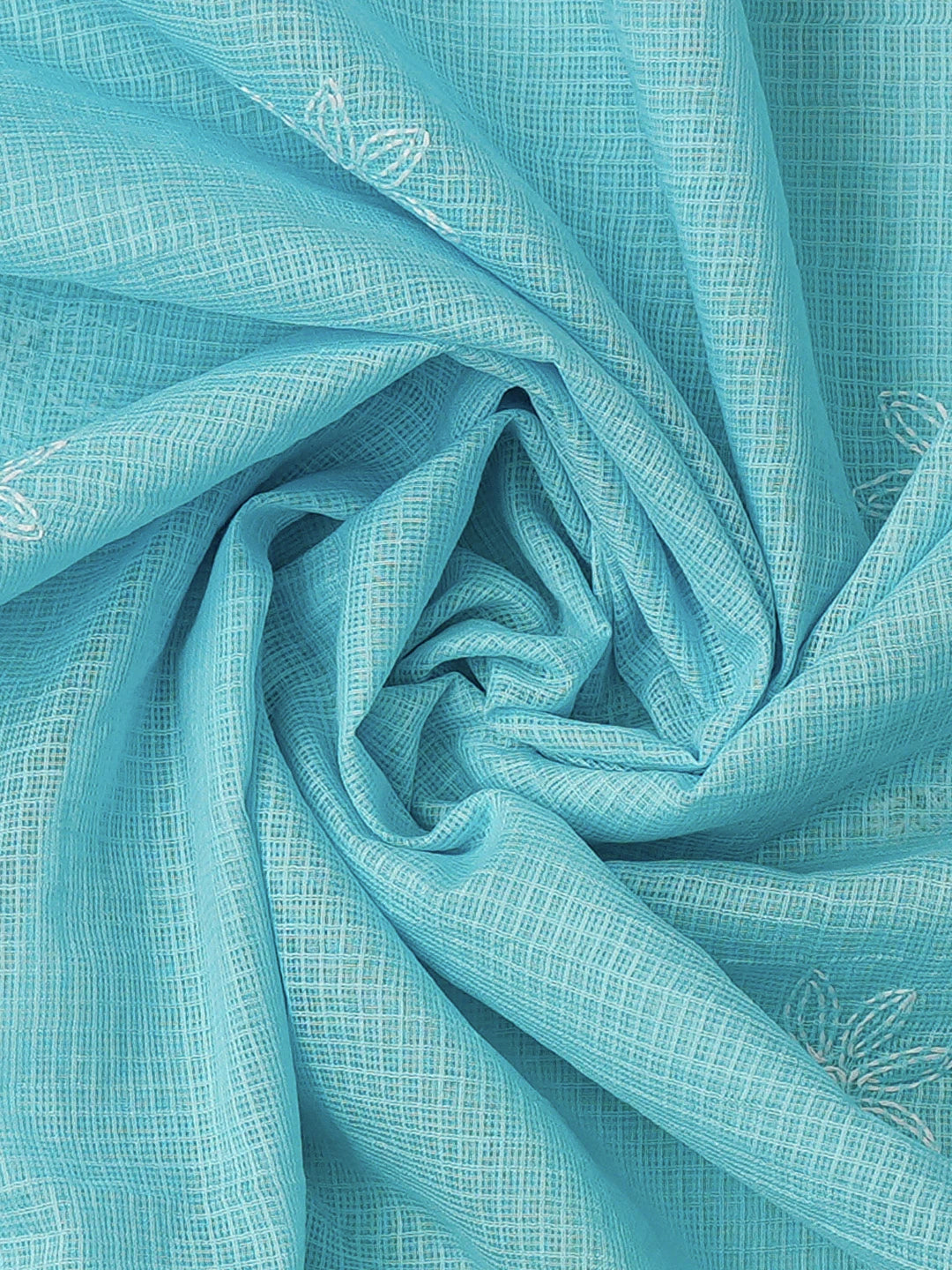 Ada Hand Embroidered Sky Blue Kota Lucknowi Chikankari Unstitched Kurta Dupatta Set 01A751295