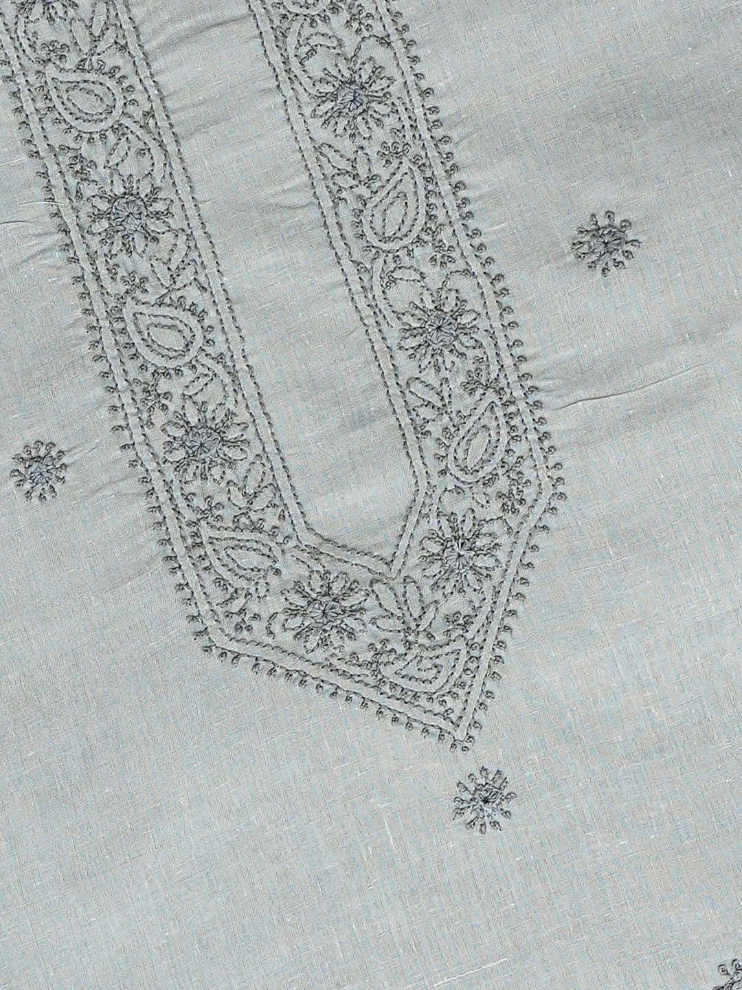 Ada Hand Embroidered Grey Cotton Lucknowi Chikankari Unstitched Men's Kurta Piece 01A742684