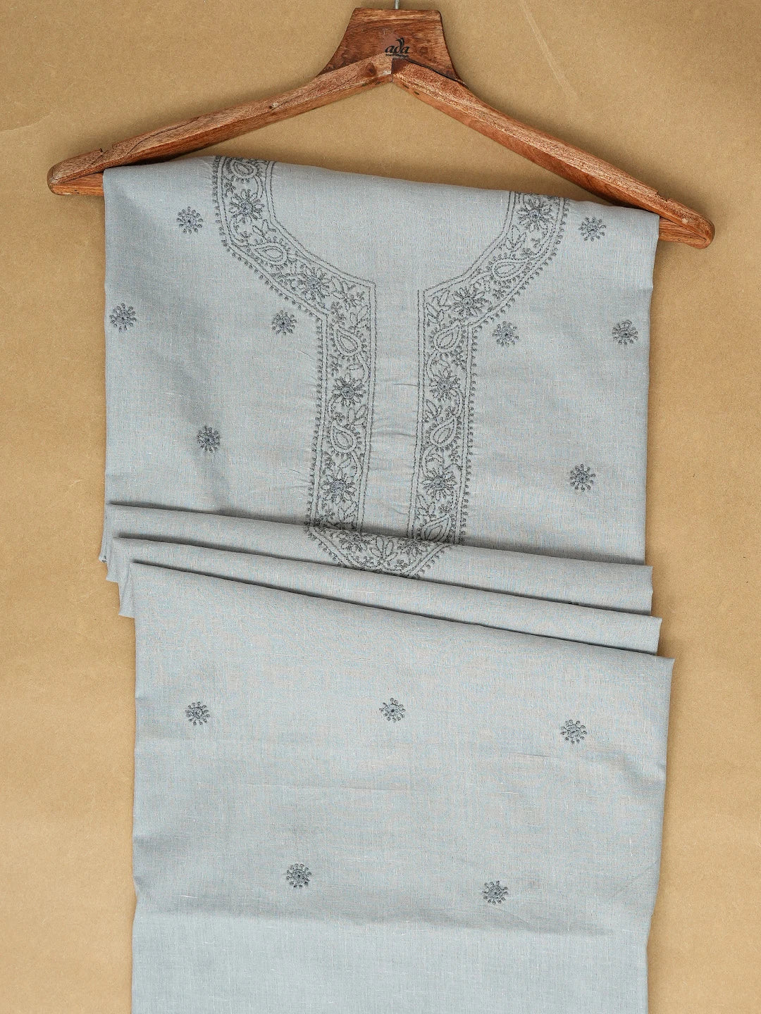 Ada Hand Embroidered Grey Cotton Lucknowi Chikankari Unstitched Men's Kurta Piece 01A742684