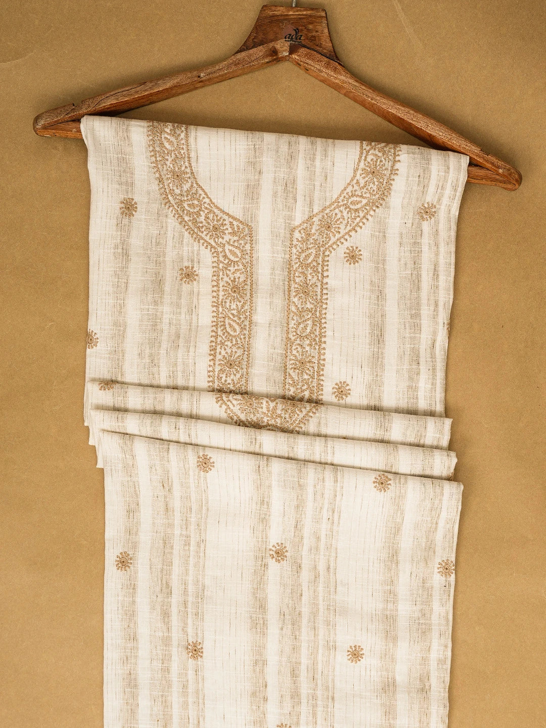 Ada Hand Embroidered Light Fawn Cotton Lucknowi Chikankari Unstitched Men's Kurta Piece 01A742592