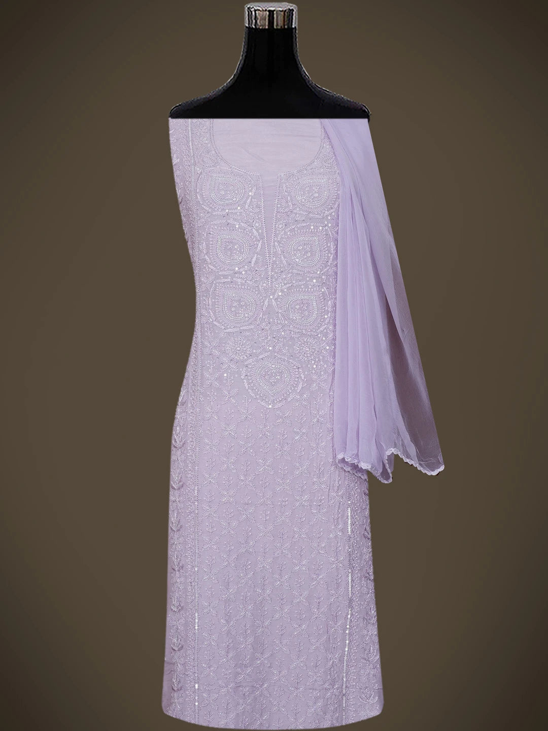 Ada Hand Embroidered Mauve Muslin Lucknowi Chikankari Unstitched Suit Piece With Cutdana Work 01A746188