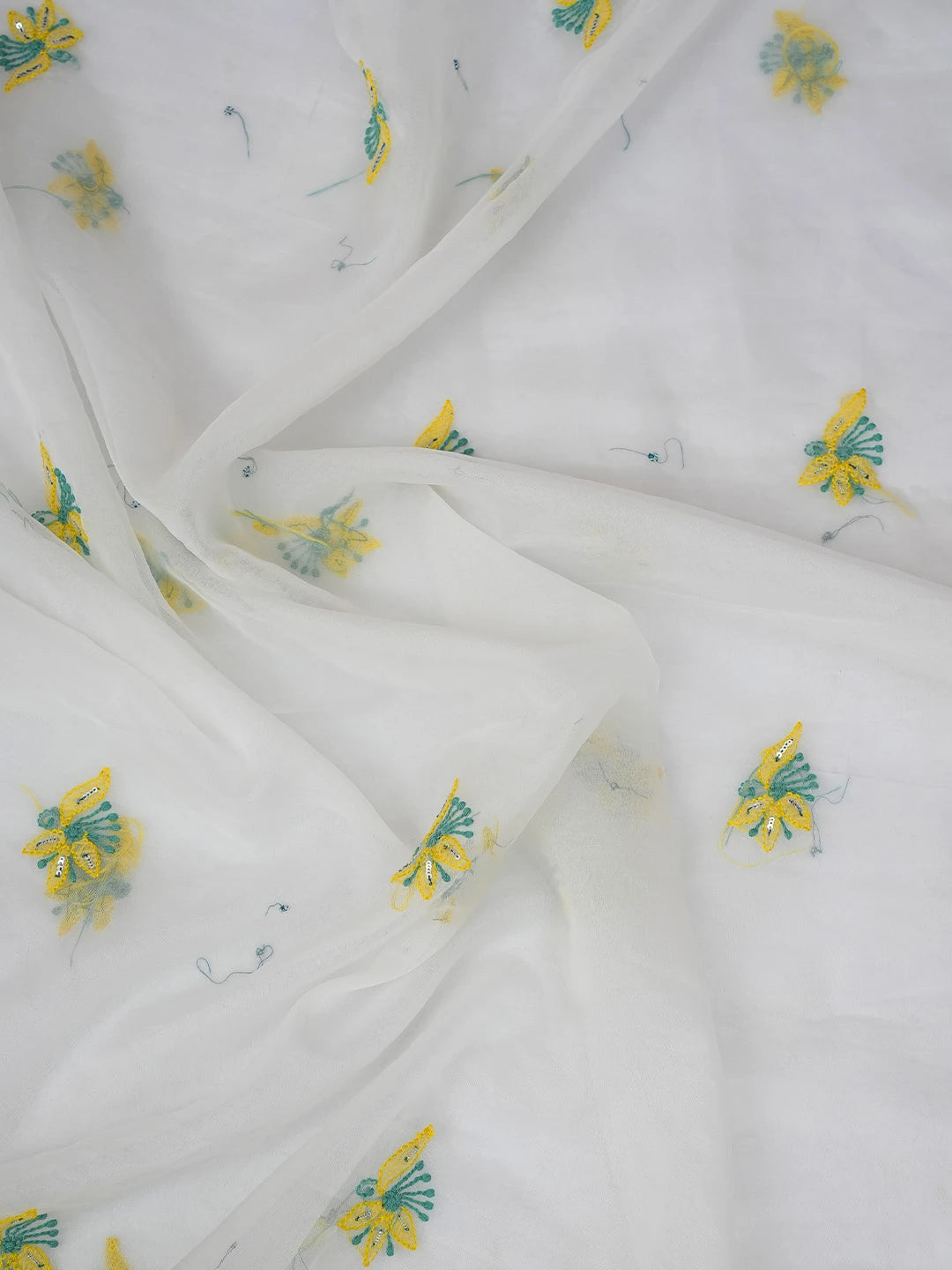 Ada Hand Embroidered White Organza Lucknowi Chikankari Unstitched Kurta Dupatta Set With Cutdana Work 01A745041